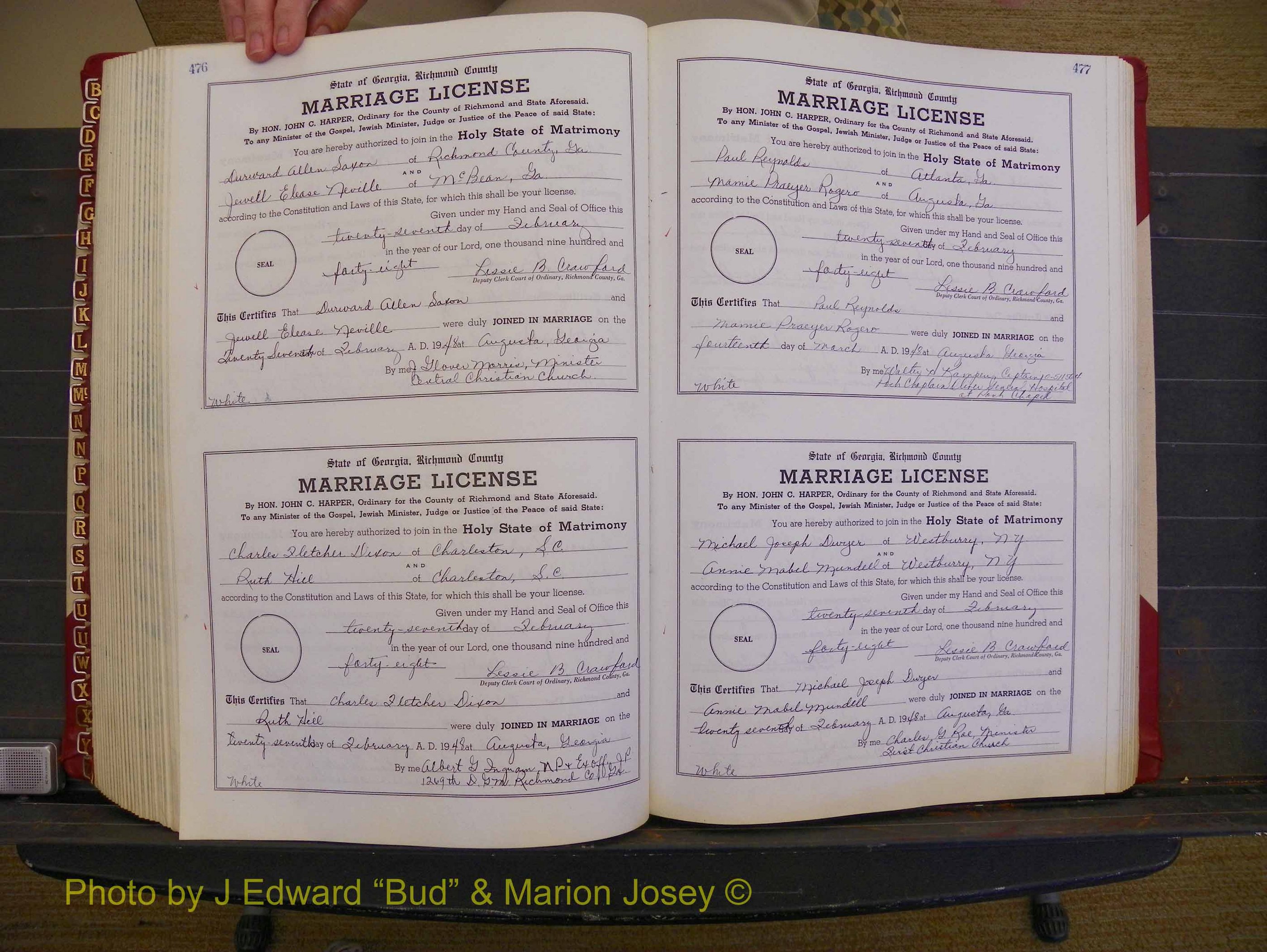Richmond Marriages, Book XX, 1946-1948 P 476-477.JPG