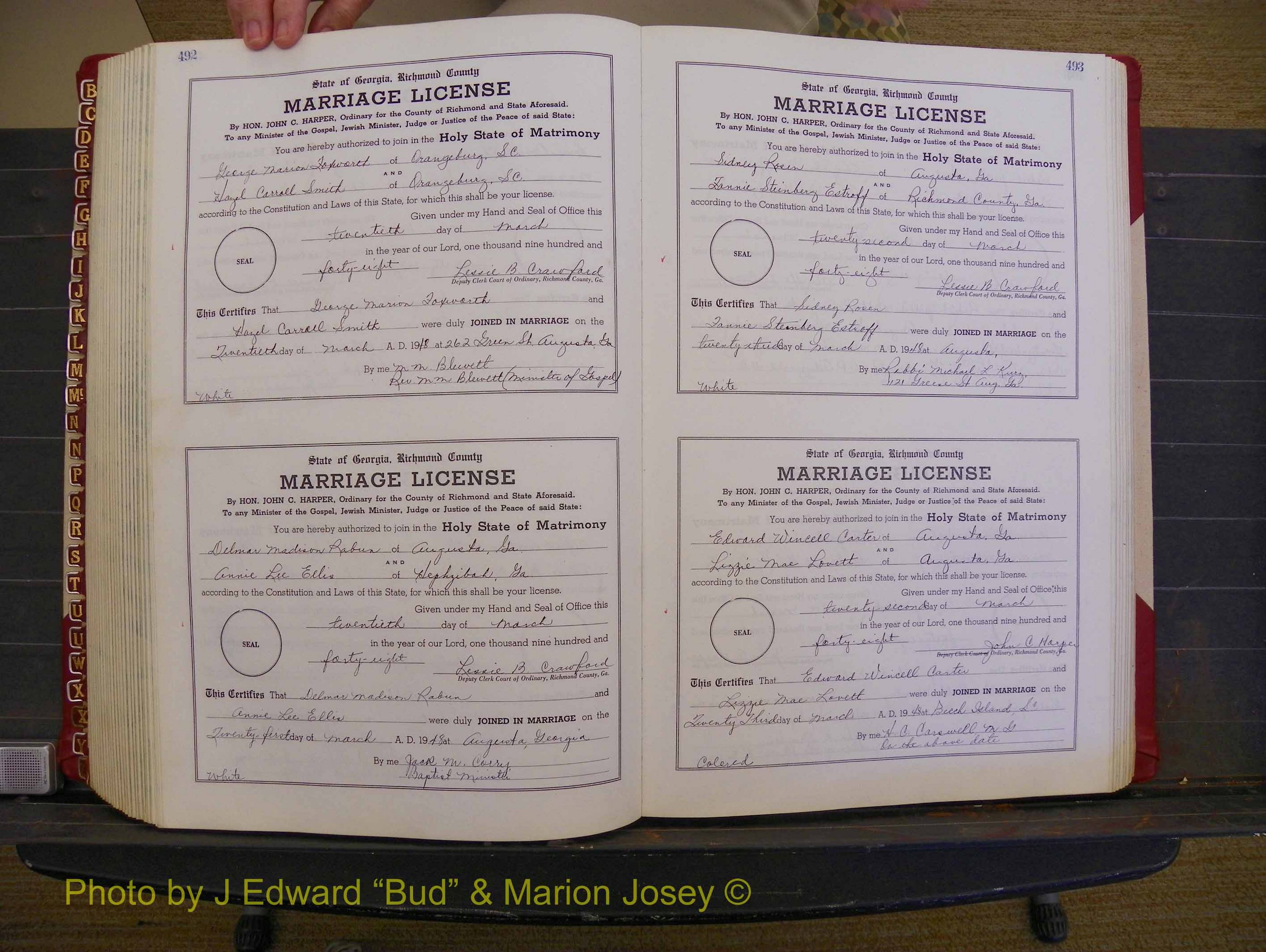 Richmond Marriages, Book XX, 1946-1948 P 492-493.JPG