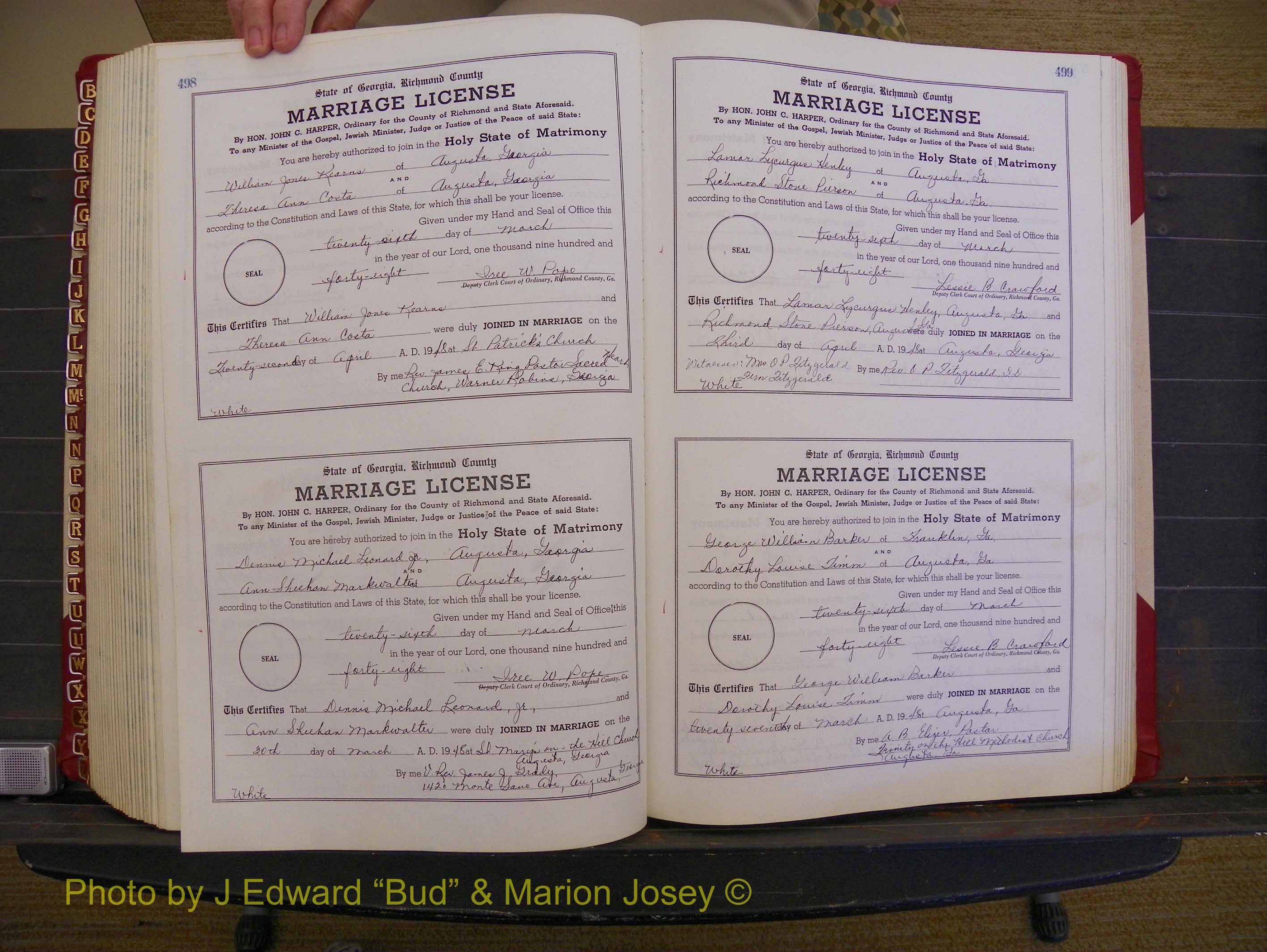 Richmond Marriages, Book XX, 1946-1948 P 498-499.JPG