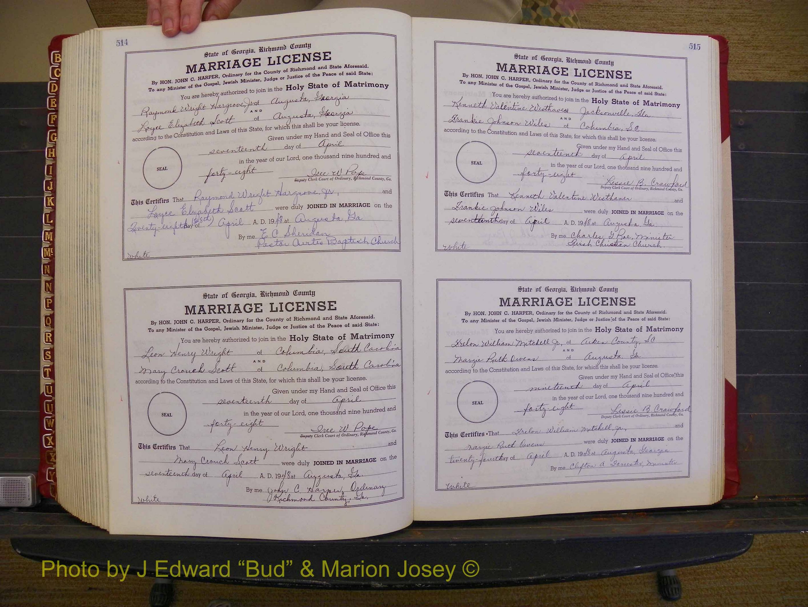 Richmond Marriages, Book XX, 1946-1948 P 514-515.JPG