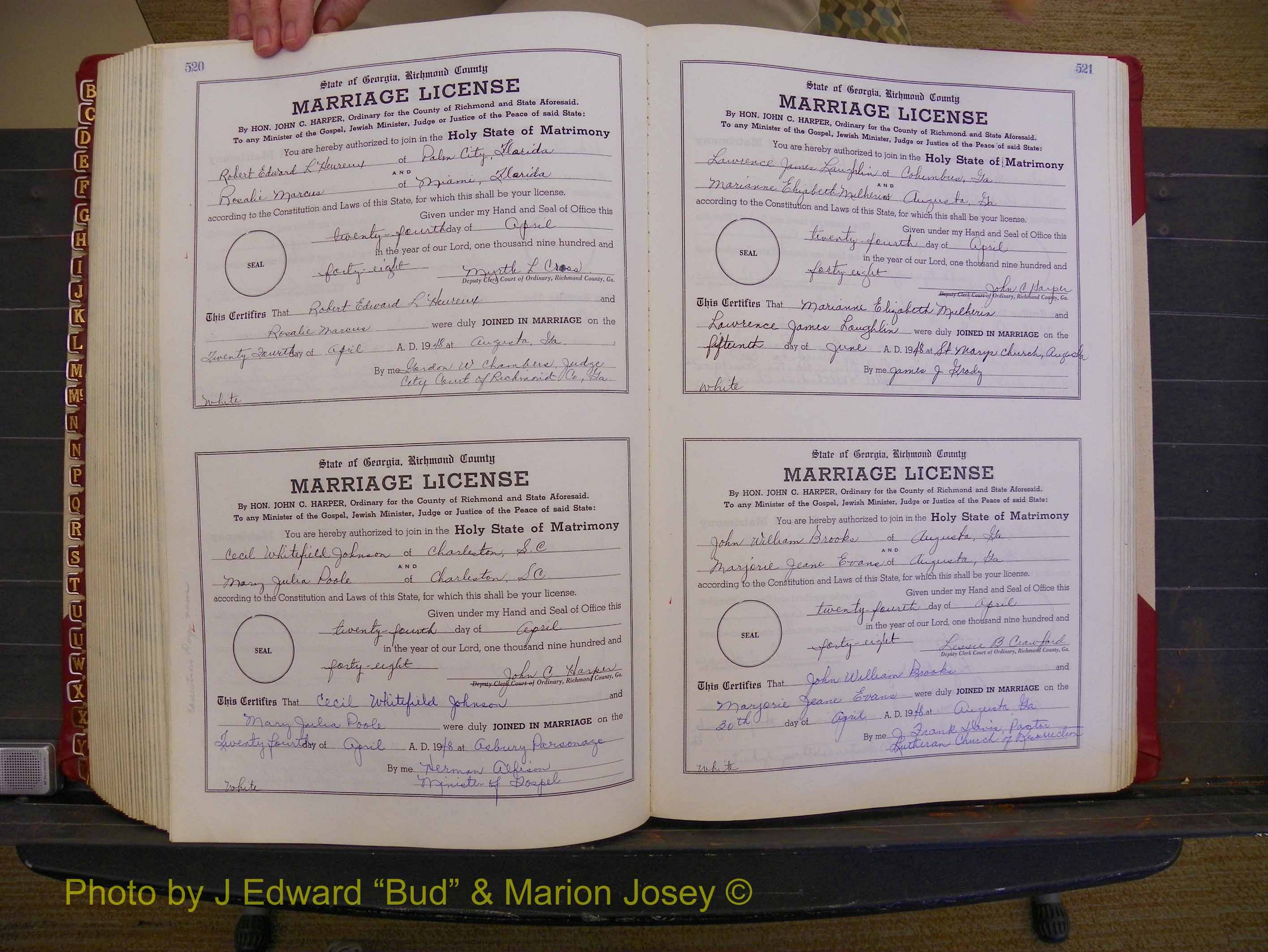 Richmond Marriages, Book XX, 1946-1948 P 520-521.JPG