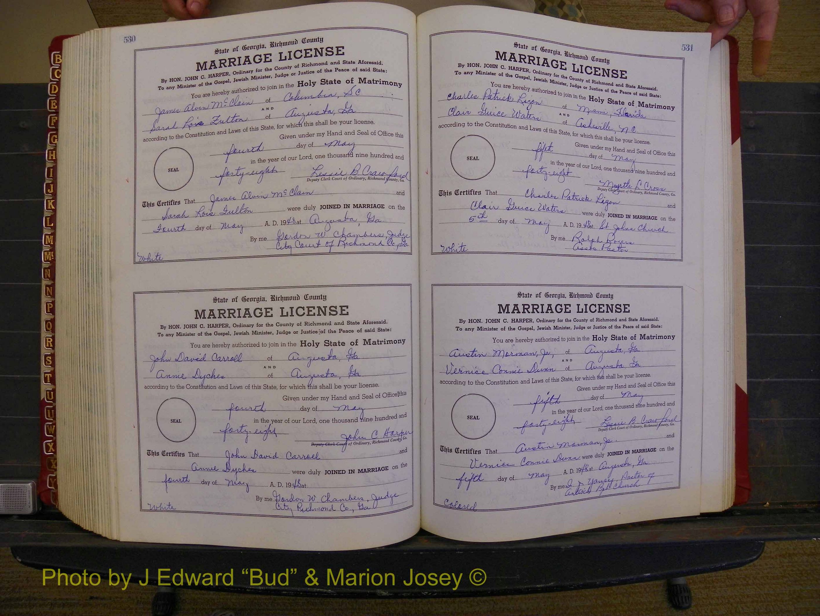 Richmond Marriages, Book XX, 1946-1948 P 530-531.JPG