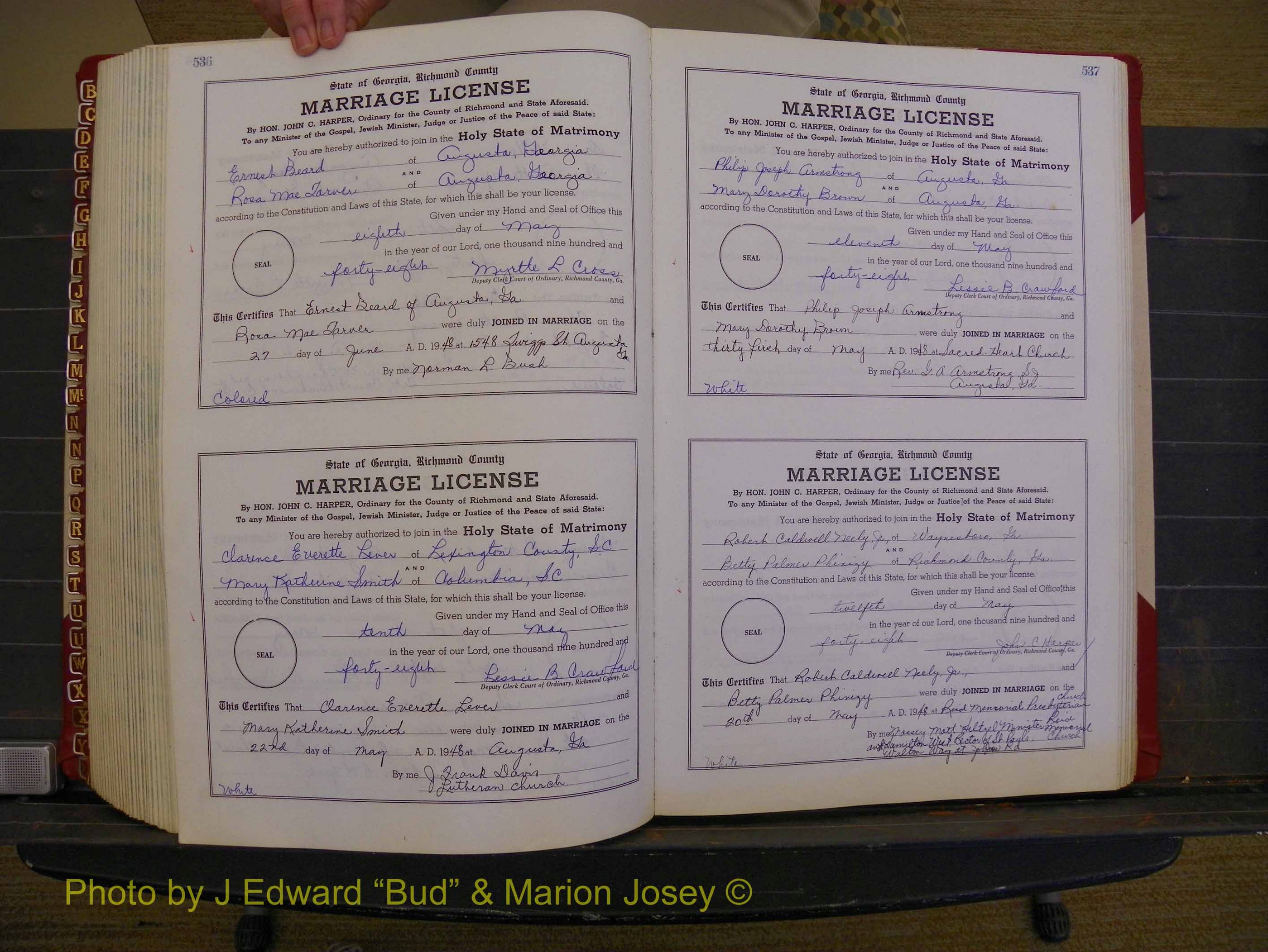 Richmond Marriages, Book XX, 1946-1948 P 536-537.JPG