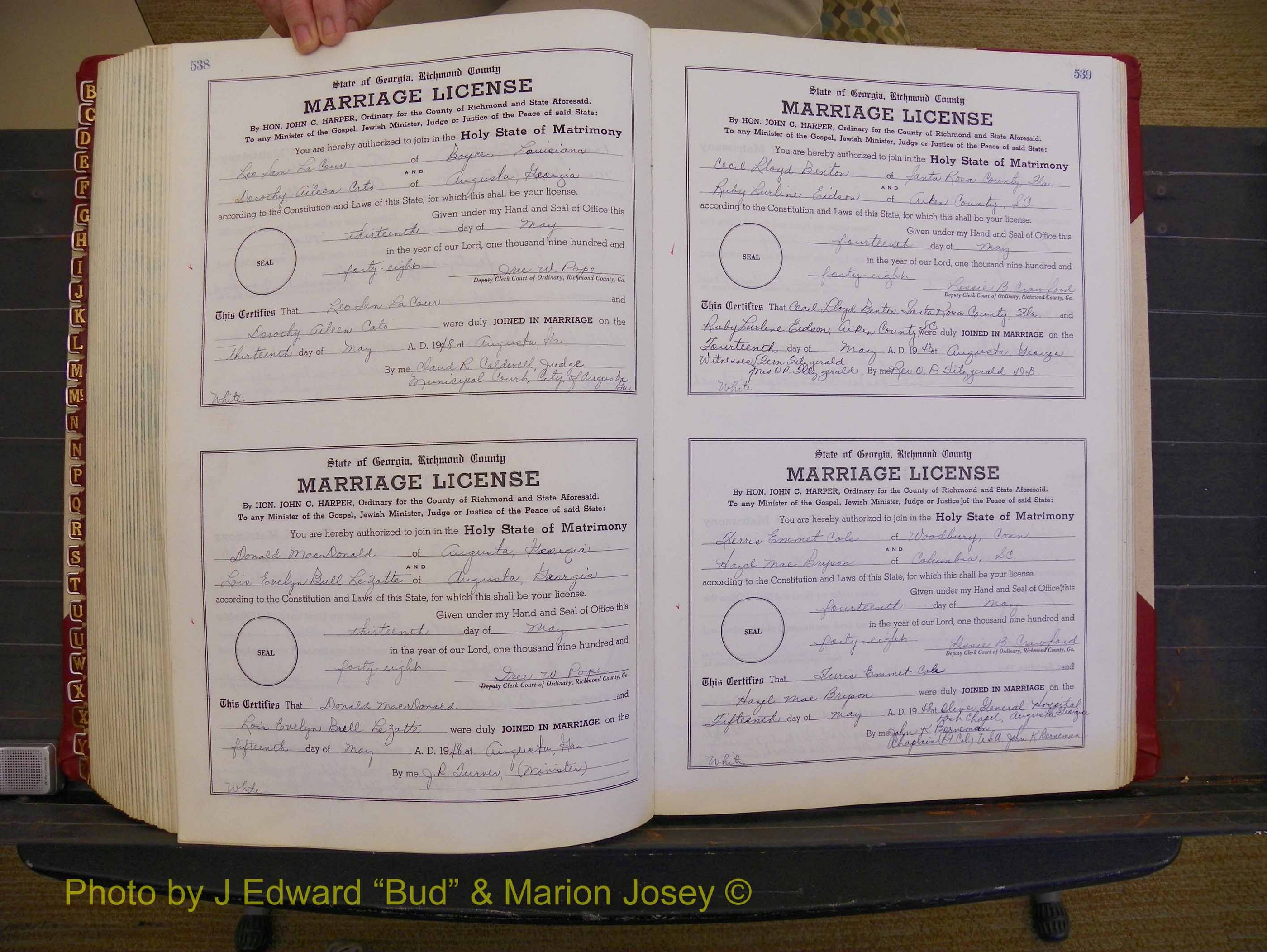 Richmond Marriages, Book XX, 1946-1948 P 538-539.JPG