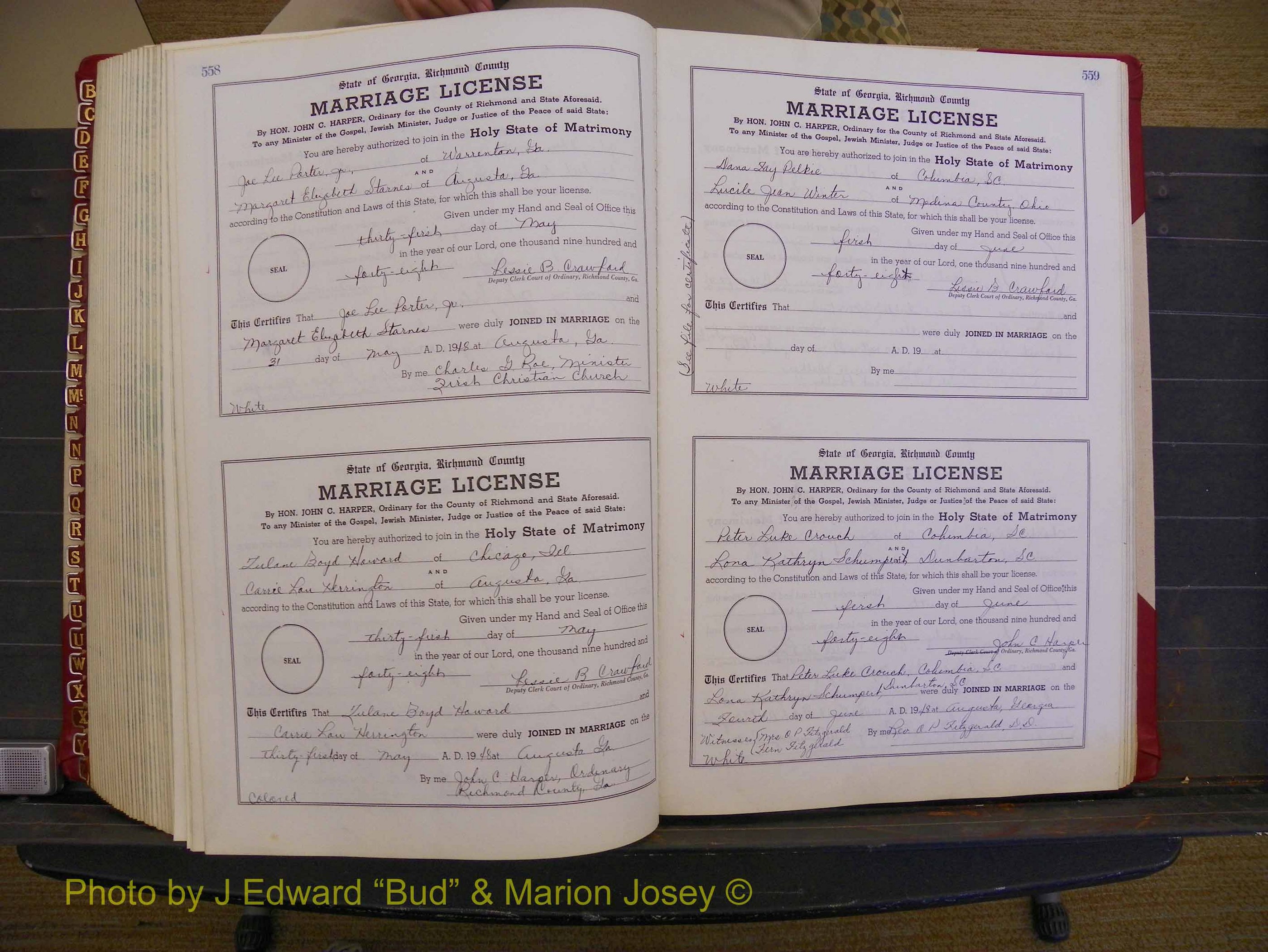 Richmond Marriages, Book XX, 1946-1948 P 558-559.JPG