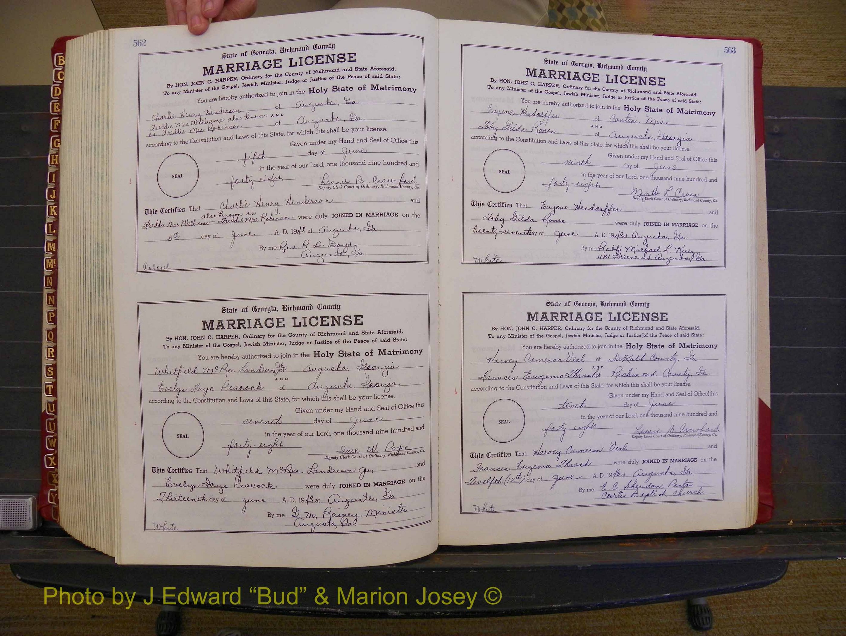 Richmond Marriages, Book XX, 1946-1948 P 562-563.JPG