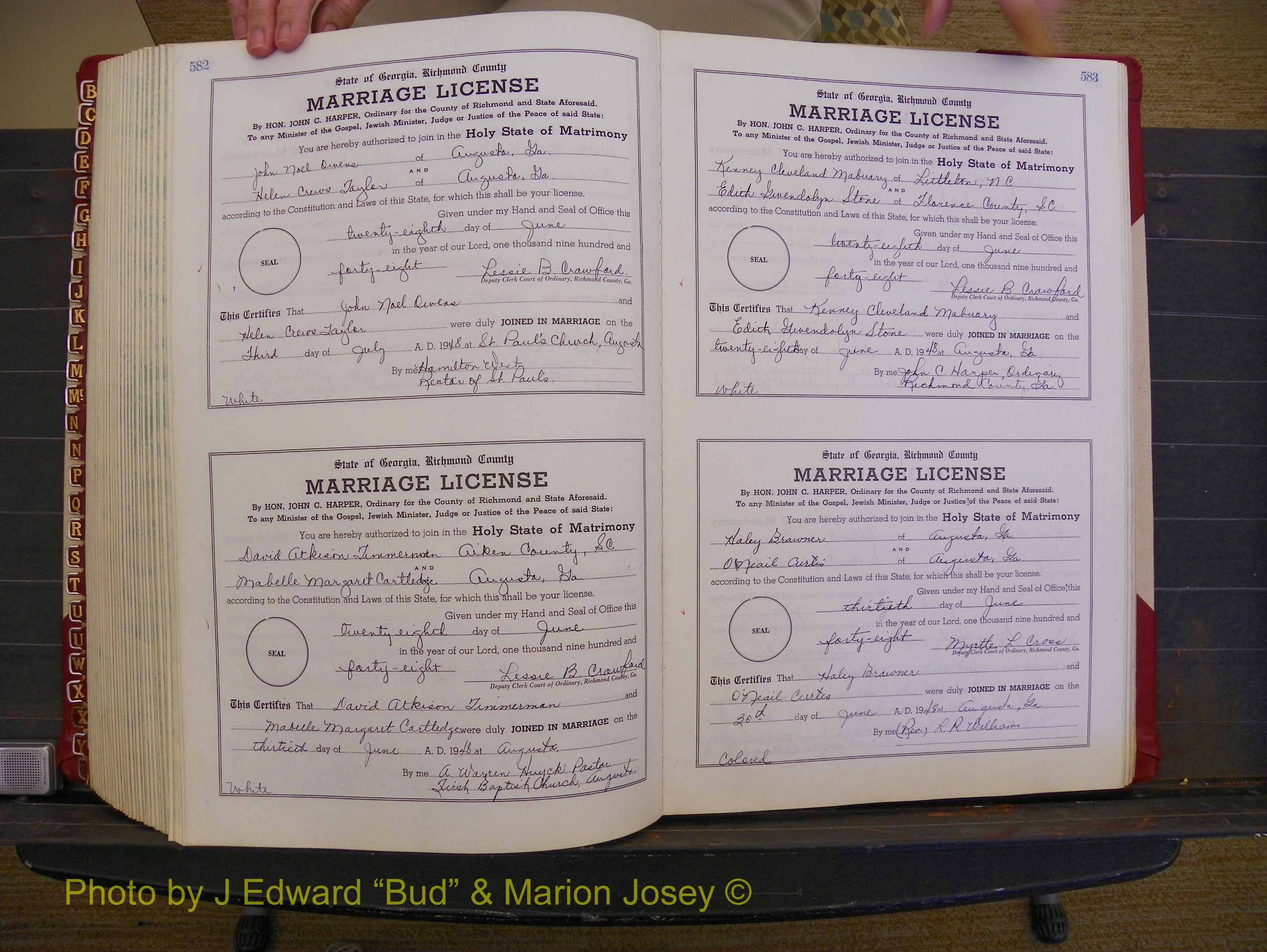 Richmond Marriages, Book XX, 1946-1948 P 582-583.JPG
