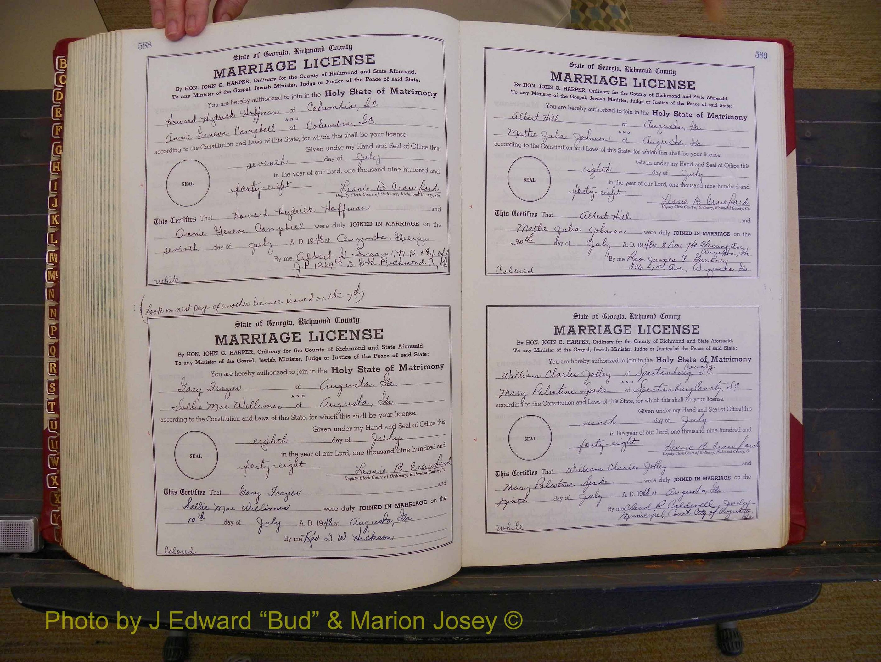 Richmond Marriages, Book XX, 1946-1948 P 588-589.JPG
