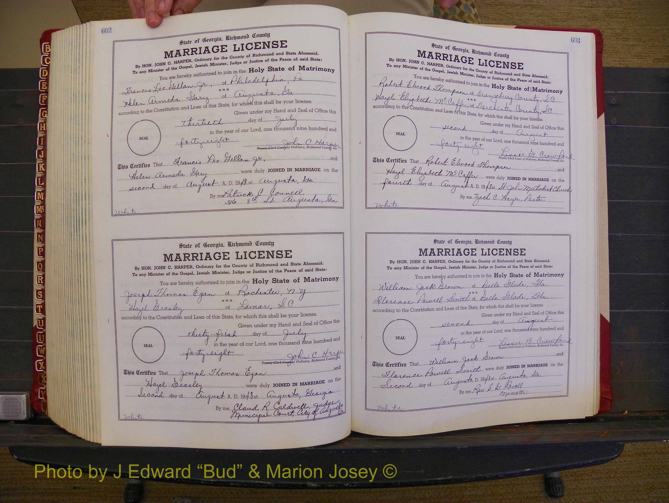 Richmond Marriages, Book XX, 1946-1948 P 602-603.JPG