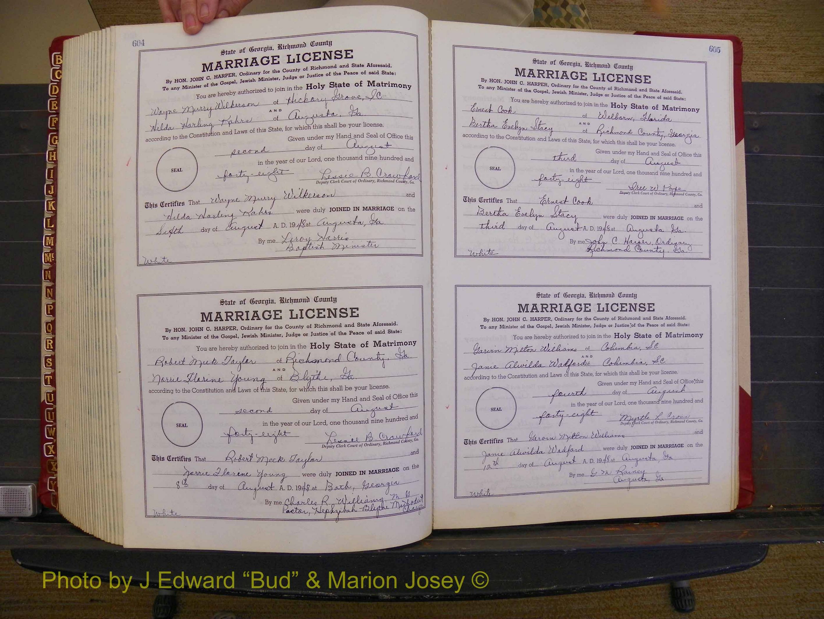 Richmond Marriages, Book XX, 1946-1948 P 604-605.JPG