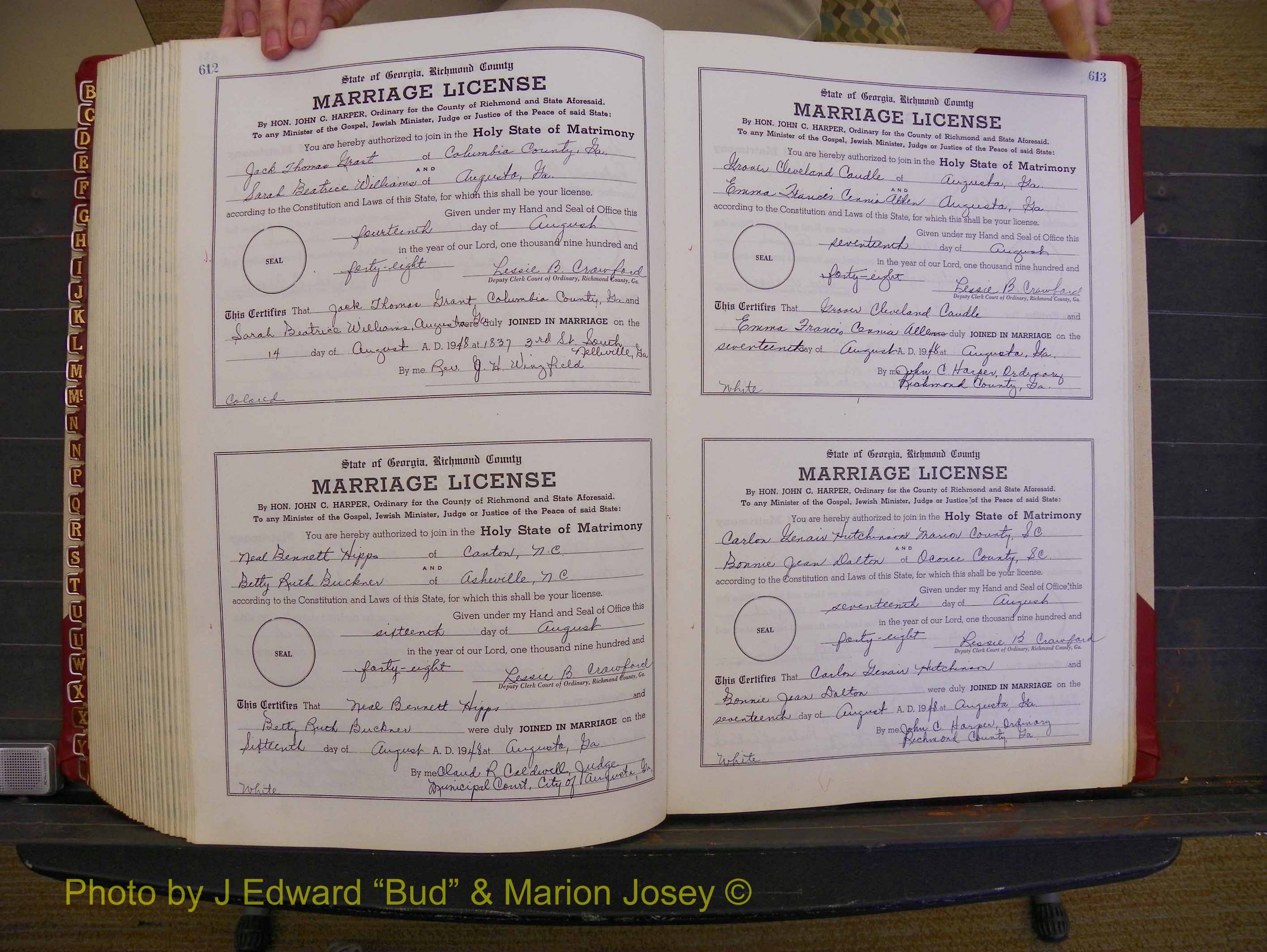 Richmond Marriages, Book XX, 1946-1948 P 612-613.JPG