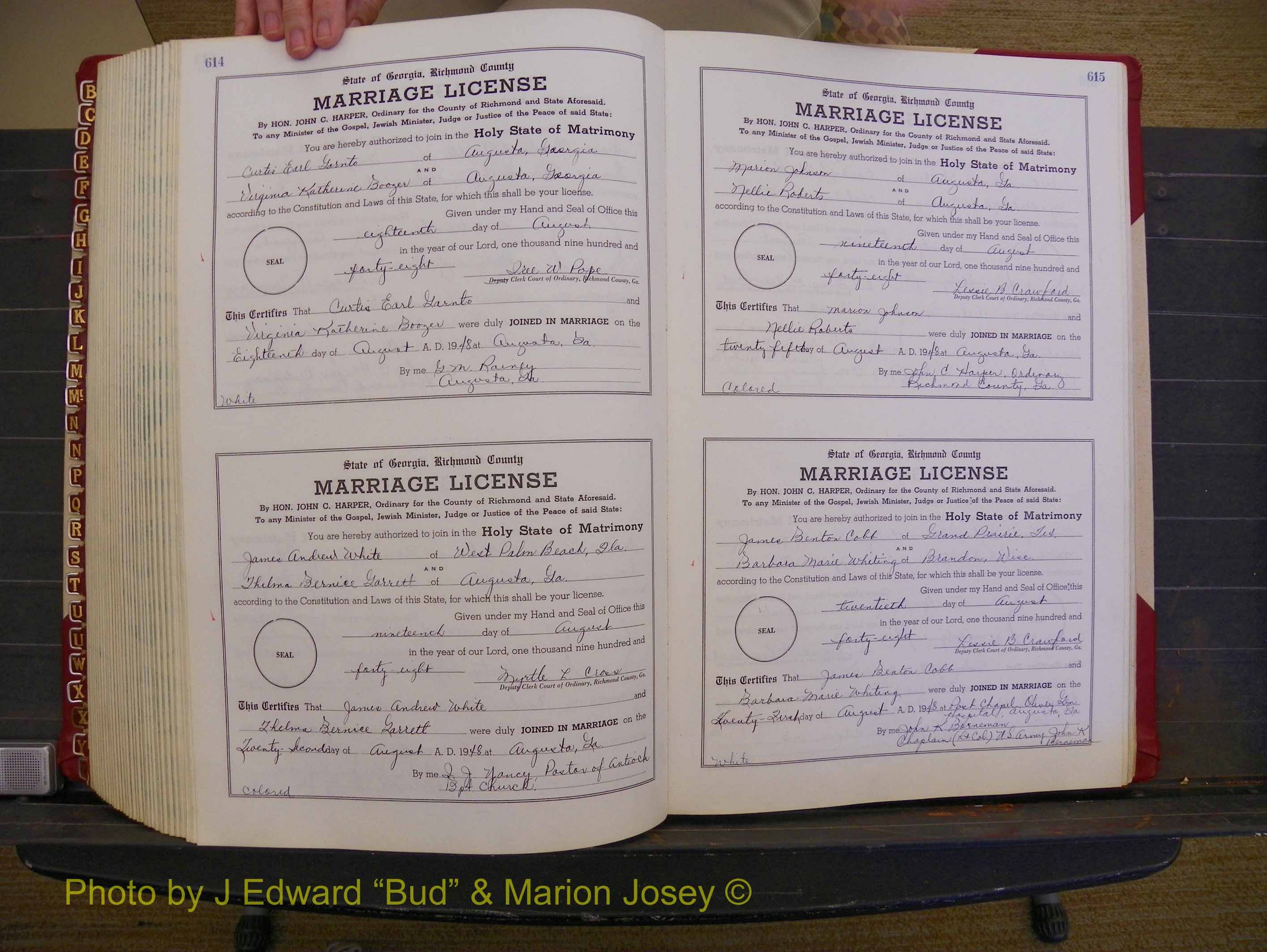 Richmond Marriages, Book XX, 1946-1948 P 614-615.JPG