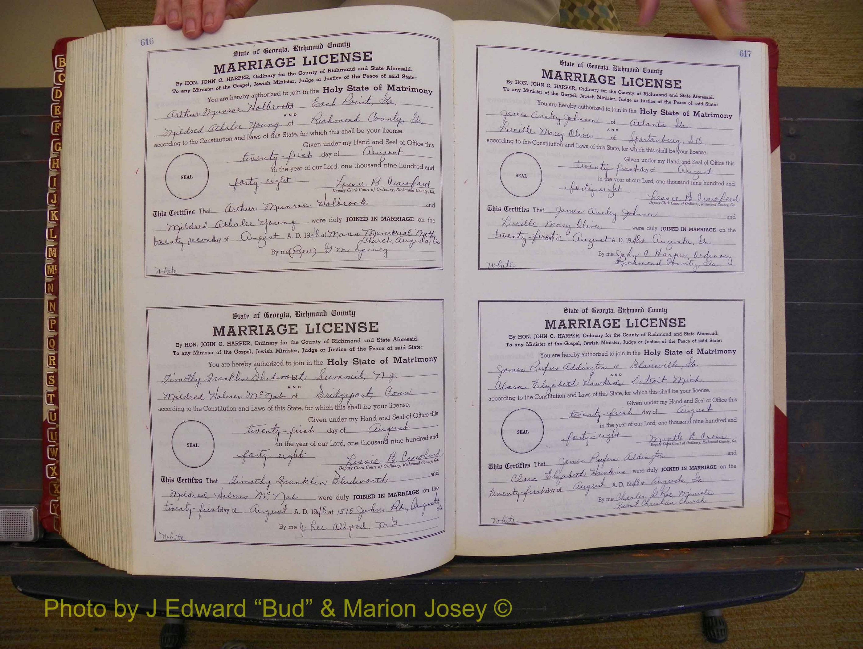 Richmond Marriages, Book XX, 1946-1948 P 616-617.JPG