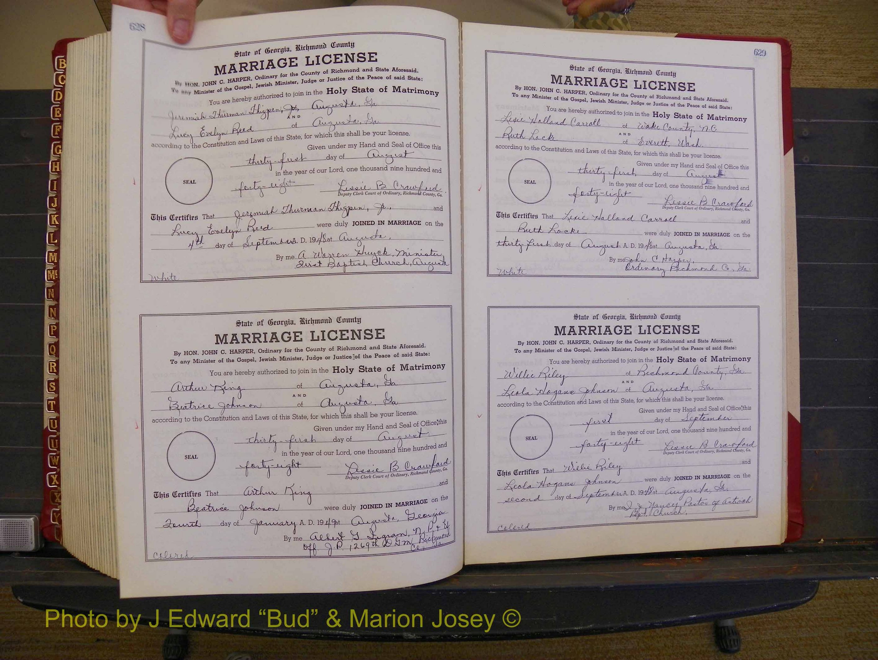 Richmond Marriages, Book XX, 1946-1948 P 628-629.JPG