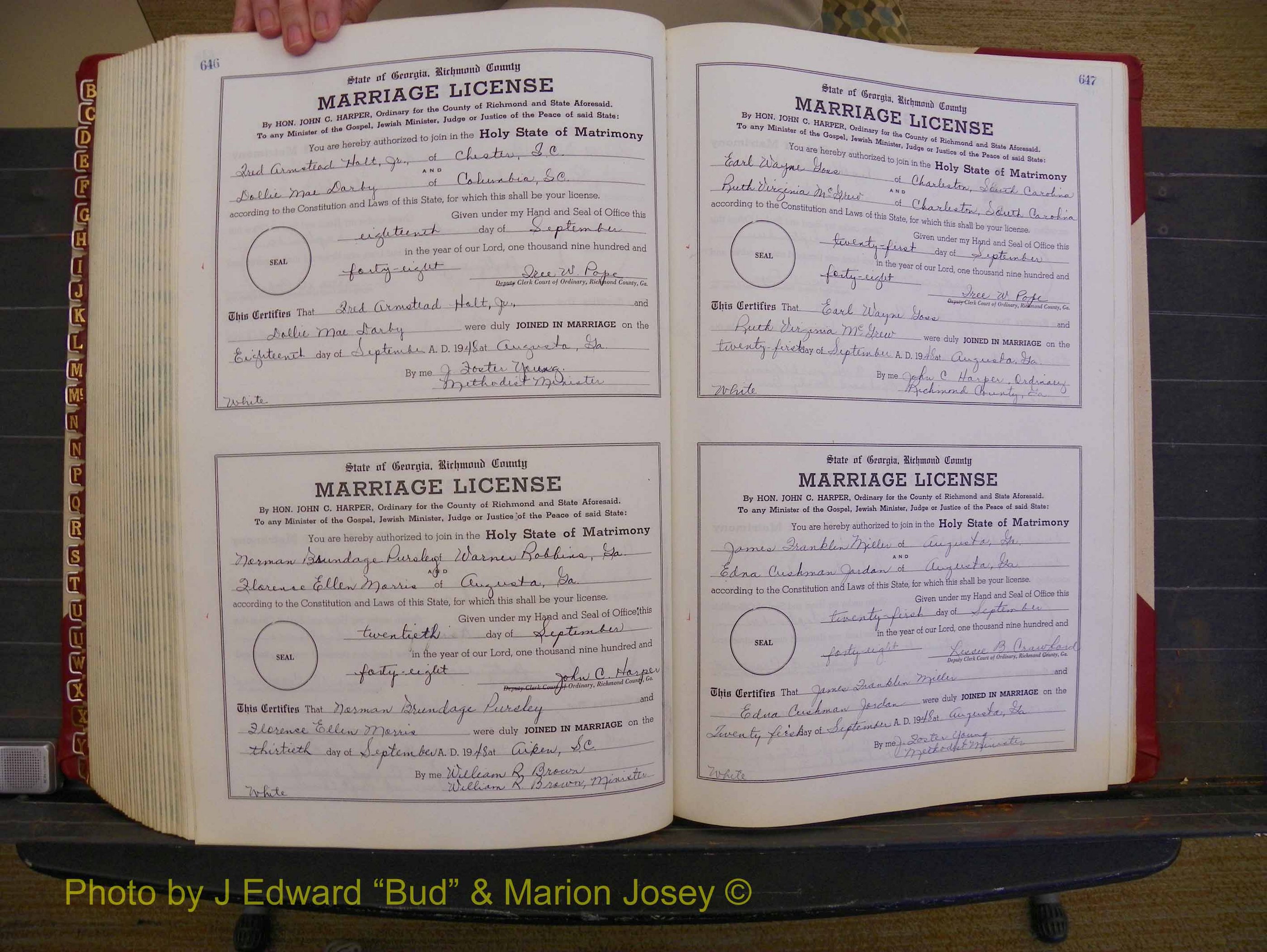 Richmond Marriages, Book XX, 1946-1948 P 646-647.JPG