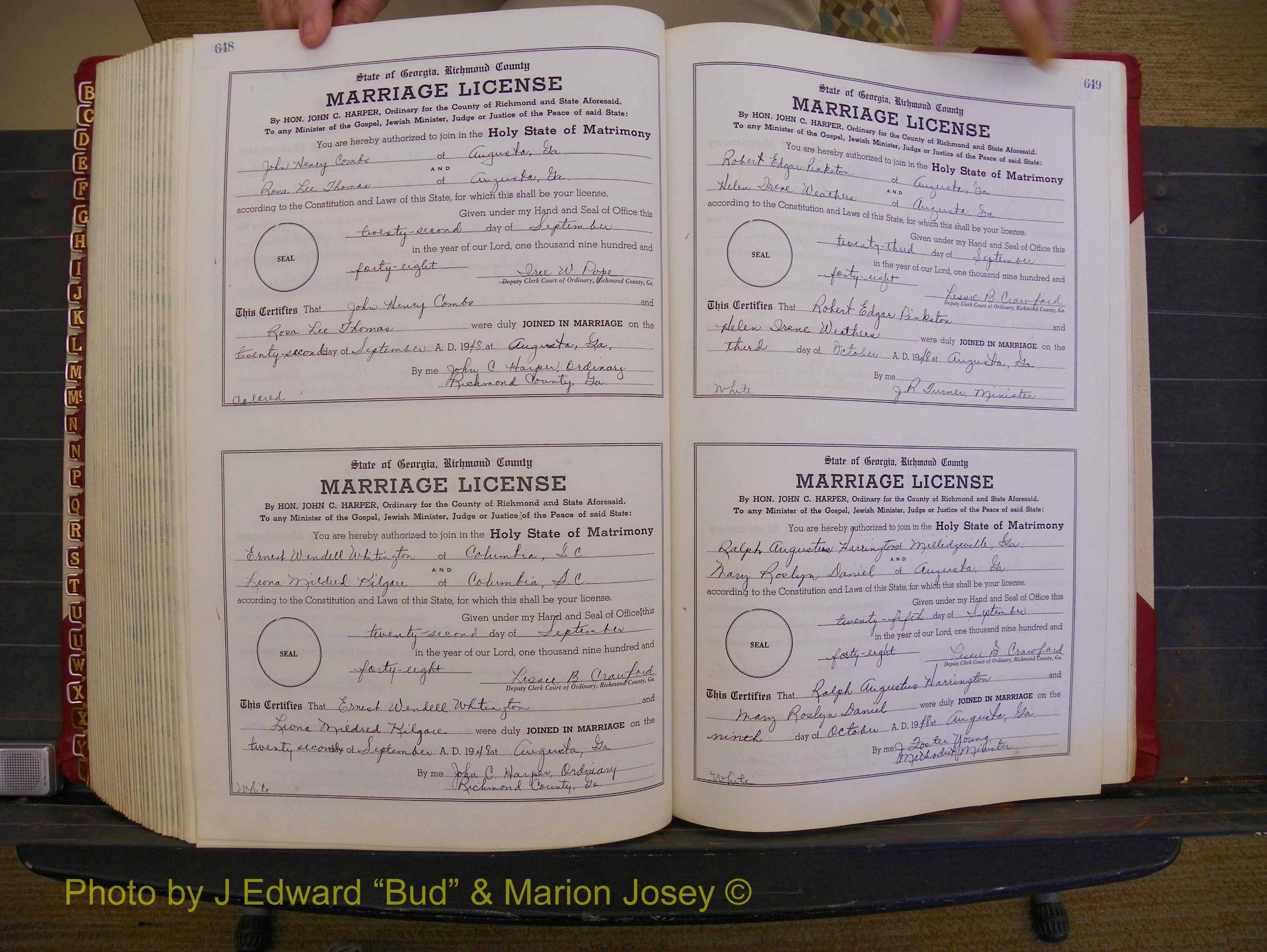 Richmond Marriages, Book XX, 1946-1948 P 648-649.JPG