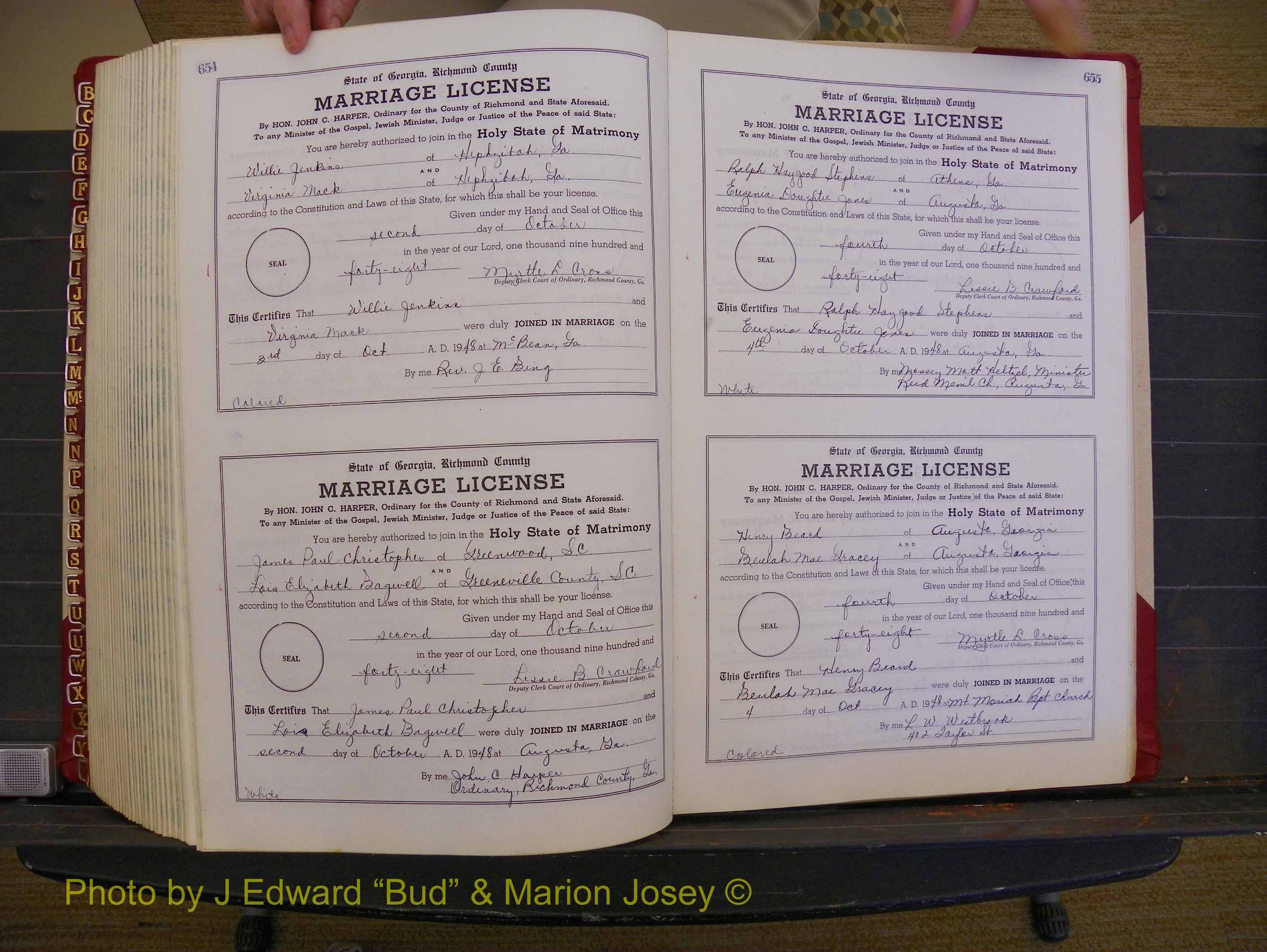 Richmond Marriages, Book XX, 1946-1948 P 654-655.JPG
