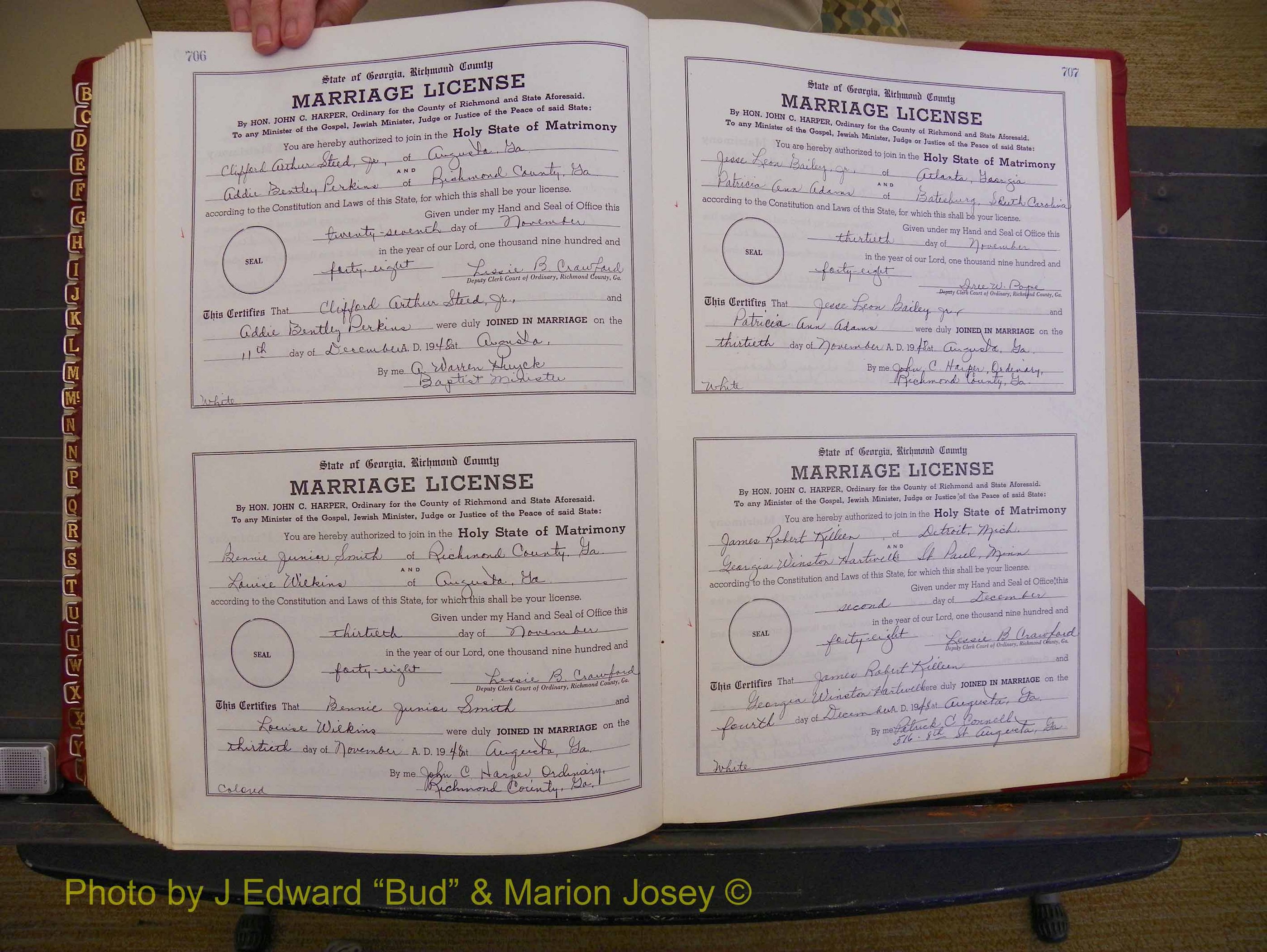 Richmond Marriages, Book XX, 1946-1948 P 706-707.JPG