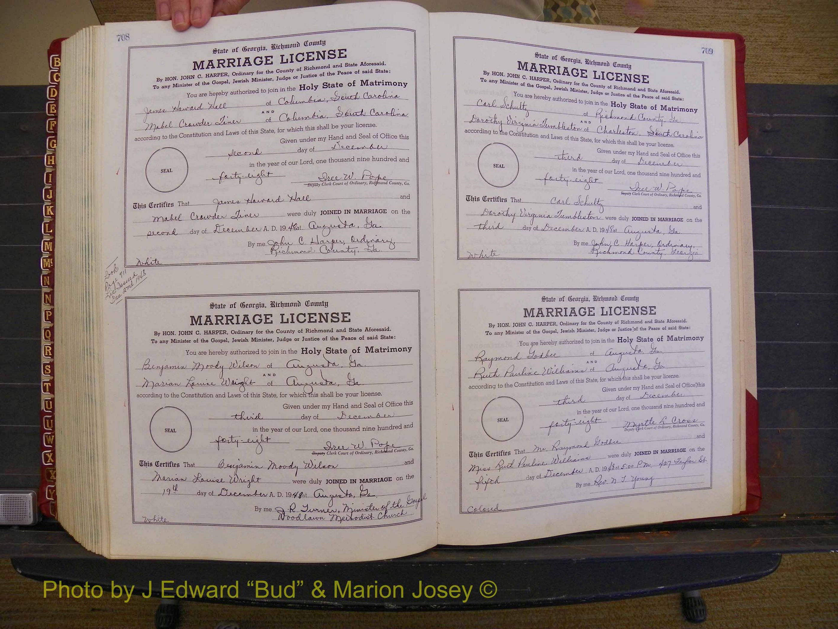 Richmond Marriages, Book XX, 1946-1948 P 708-709.JPG