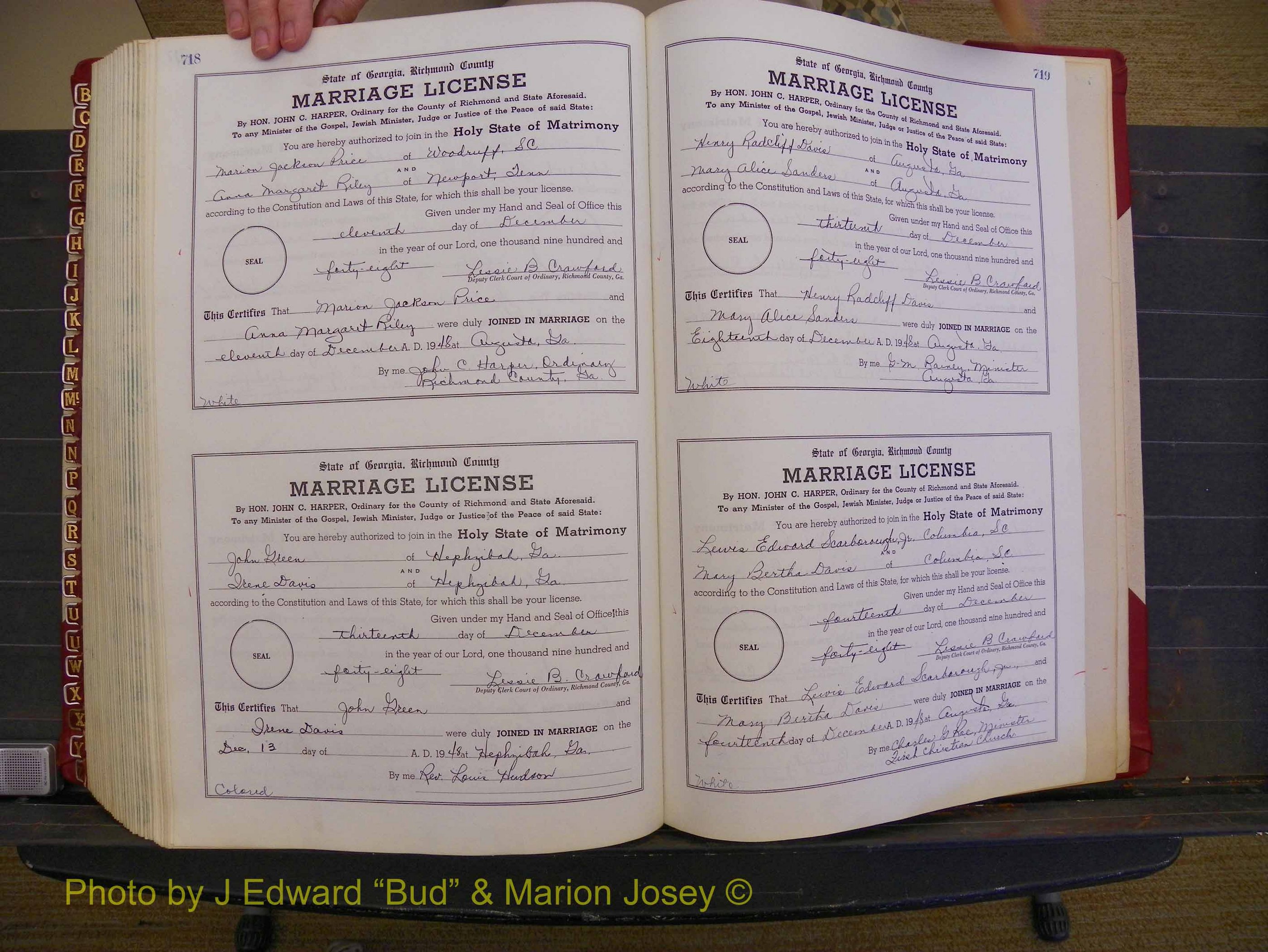 Richmond Marriages, Book XX, 1946-1948 P 718-719.JPG