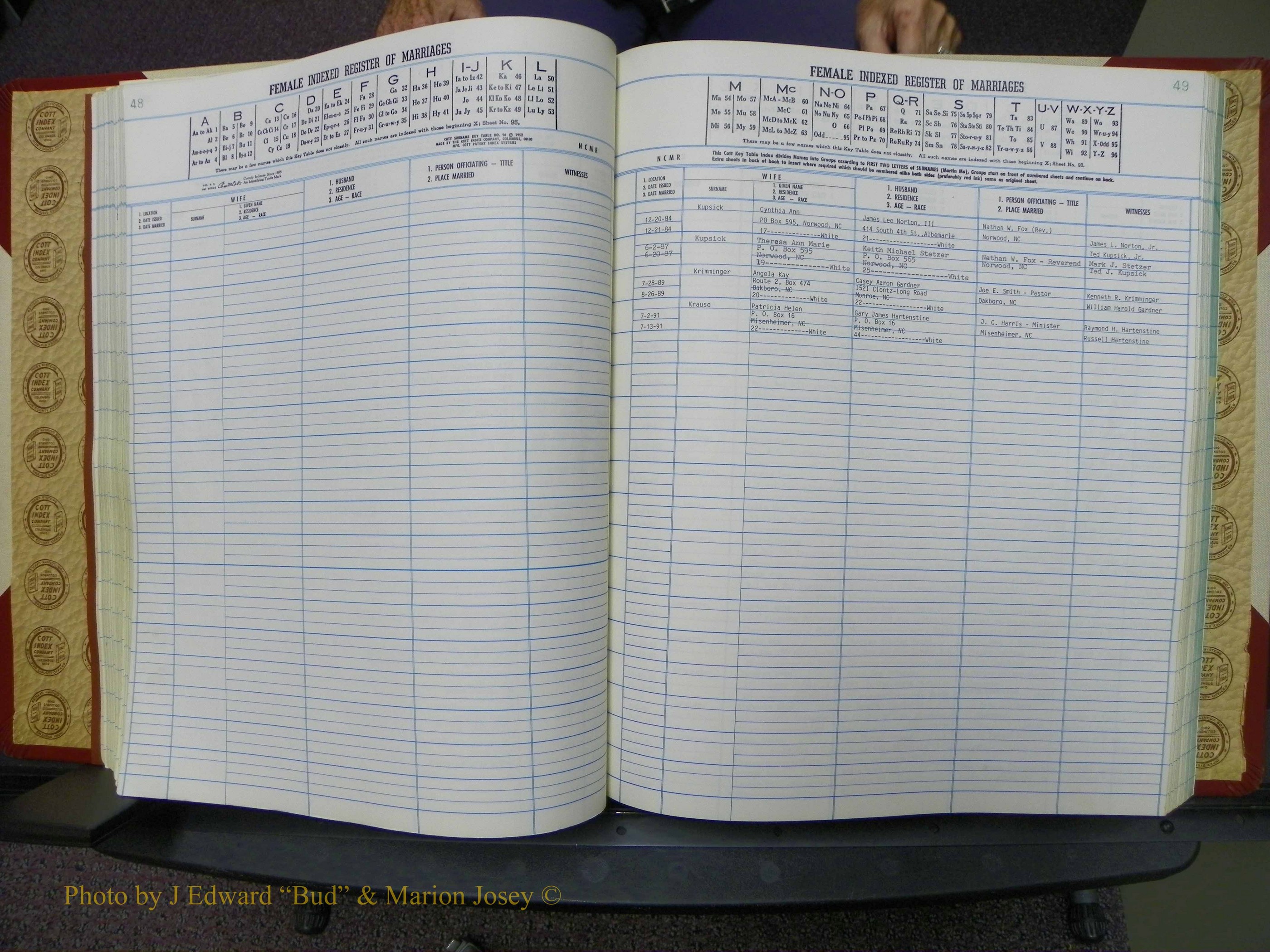 Stanley Co, NC Marriages, Female Index, A-Z, 1979-1994 (106).JPG