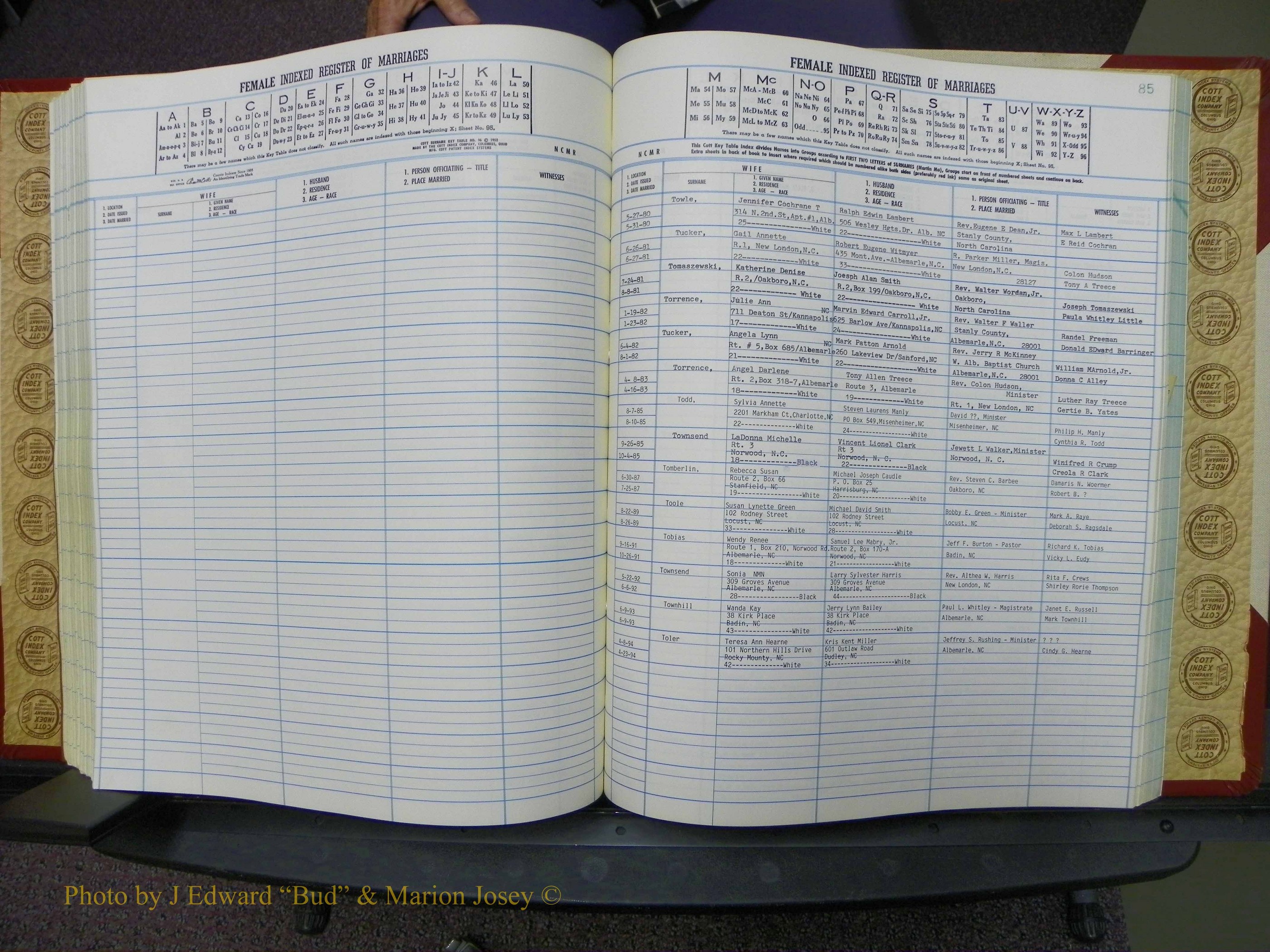 Stanley Co, NC Marriages, Female Index, A-Z, 1979-1994 (180).JPG