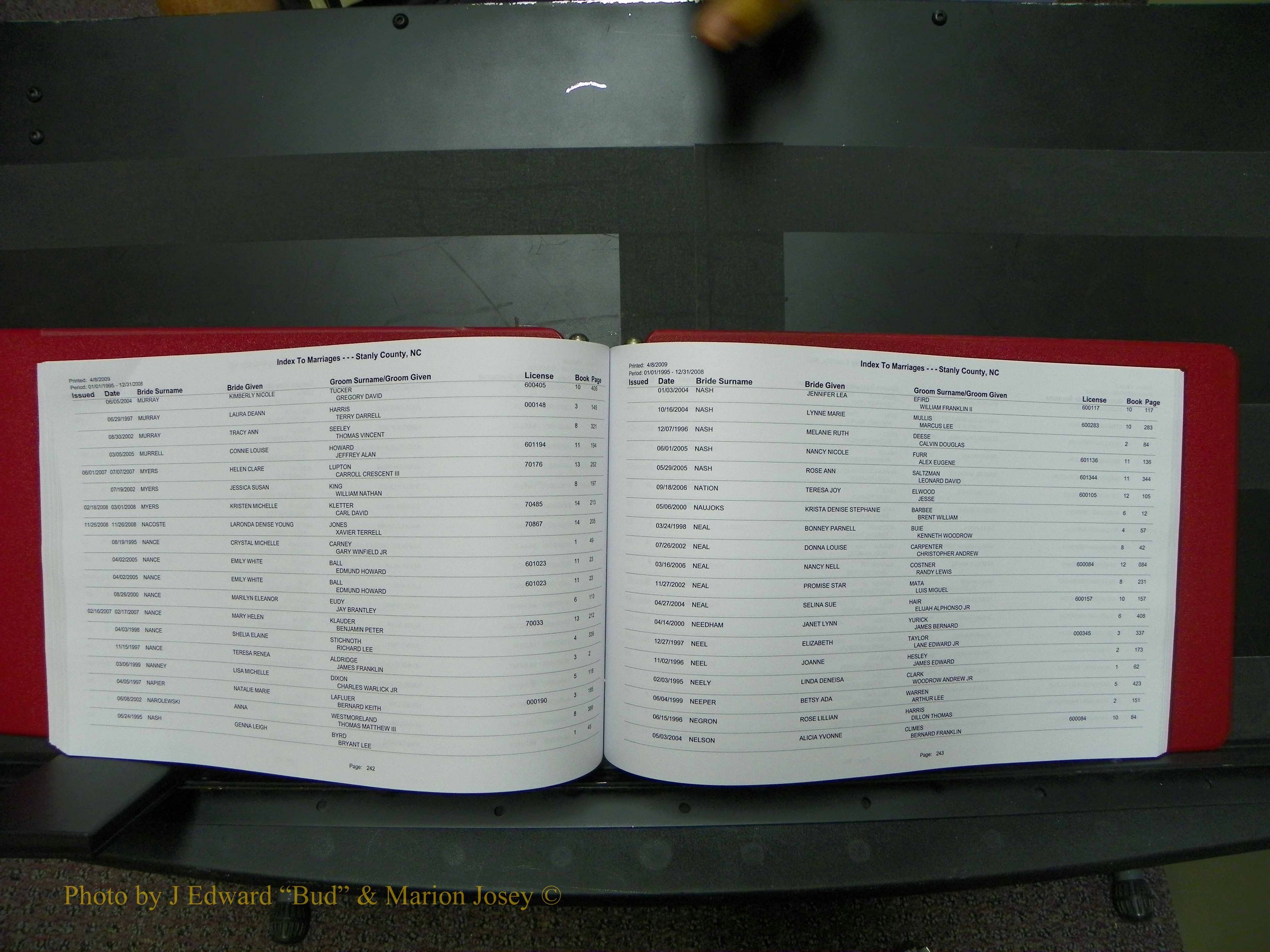 Stanley Co, NC Marriages, Female Index, A-Z, 1995-2008 (124).JPG