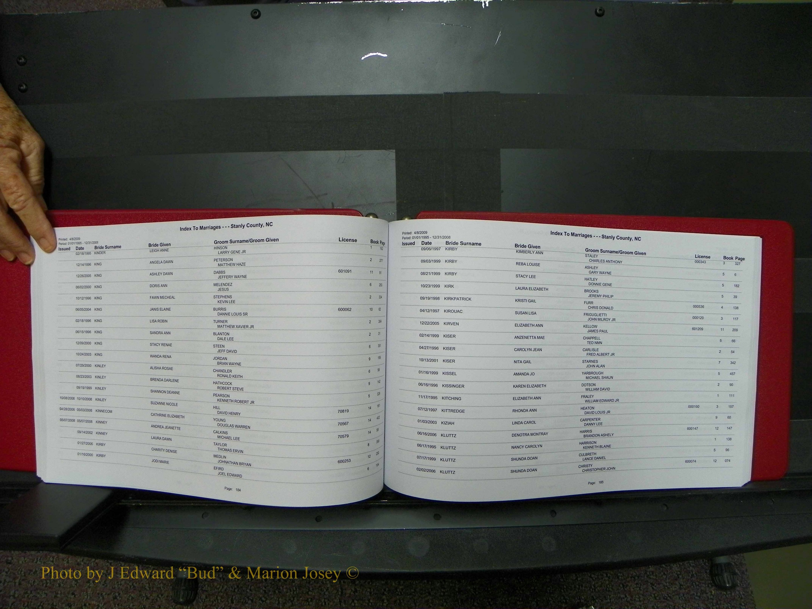 Stanley Co, NC Marriages, Female Index, A-Z, 1995-2008 (95).JPG