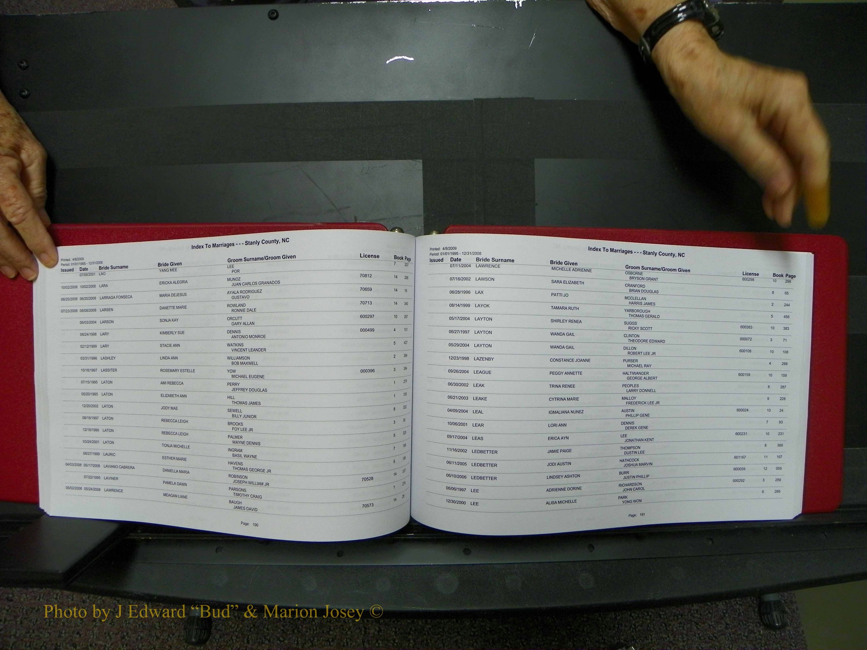 Stanley Co, NC Marriages, Female Index, A-Z, 1995-2008 (97).JPG