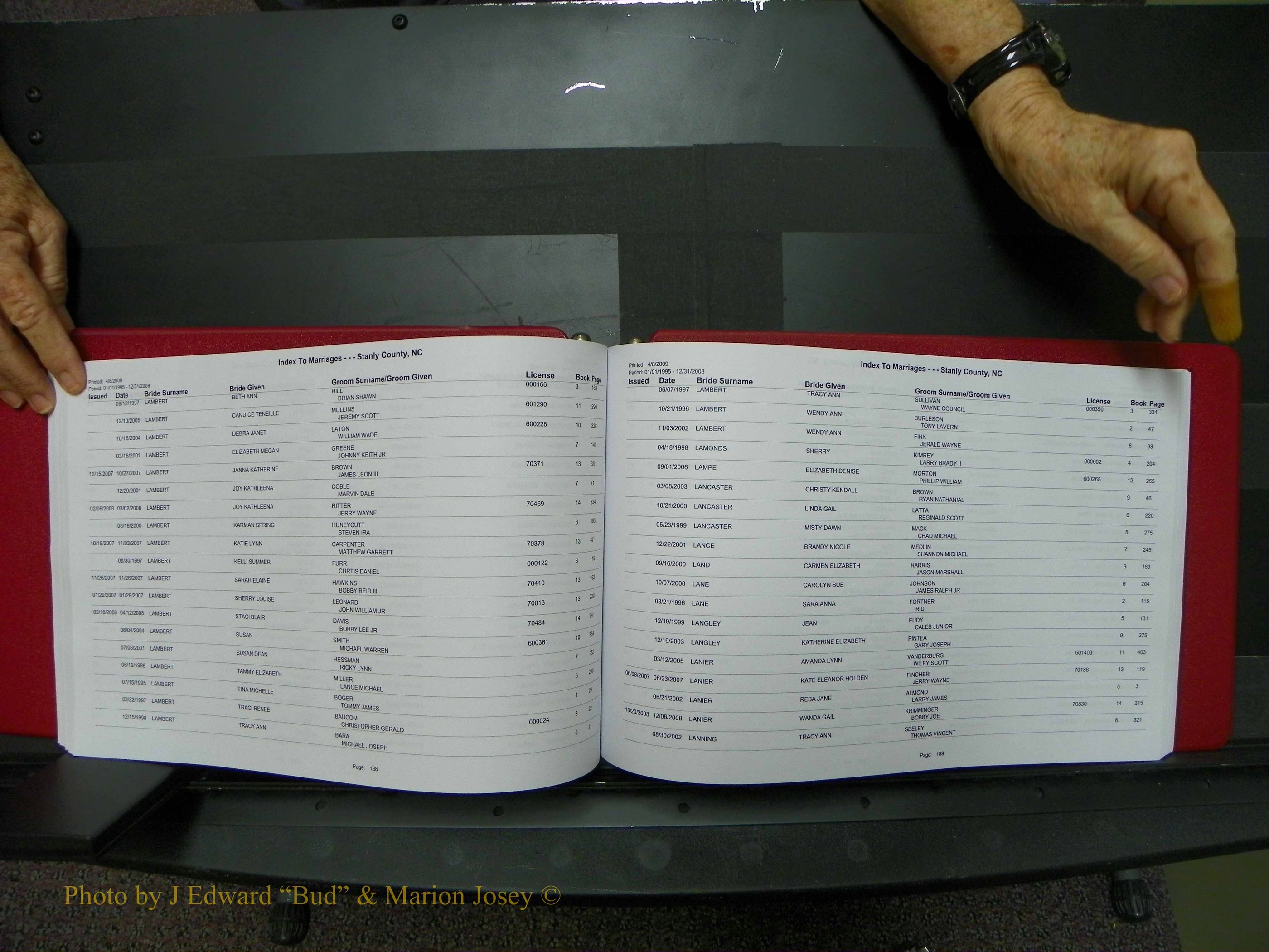 Stanley Co, NC Marriages, Female Index, A-Z, 1995-2008 (98).JPG