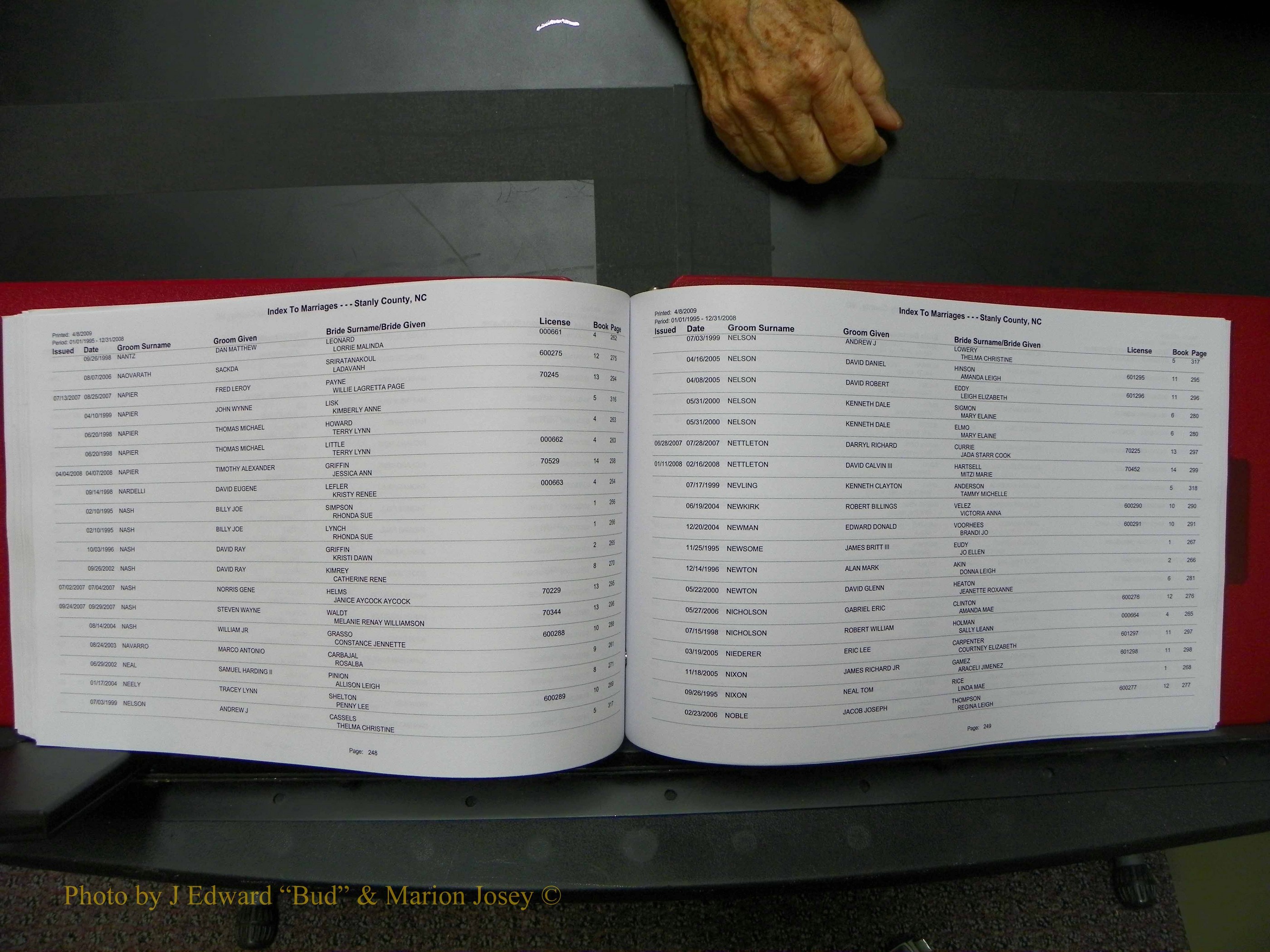 Stanley Co, NC Marriages, Male Index, A-Z, 1995-2008 (126).JPG