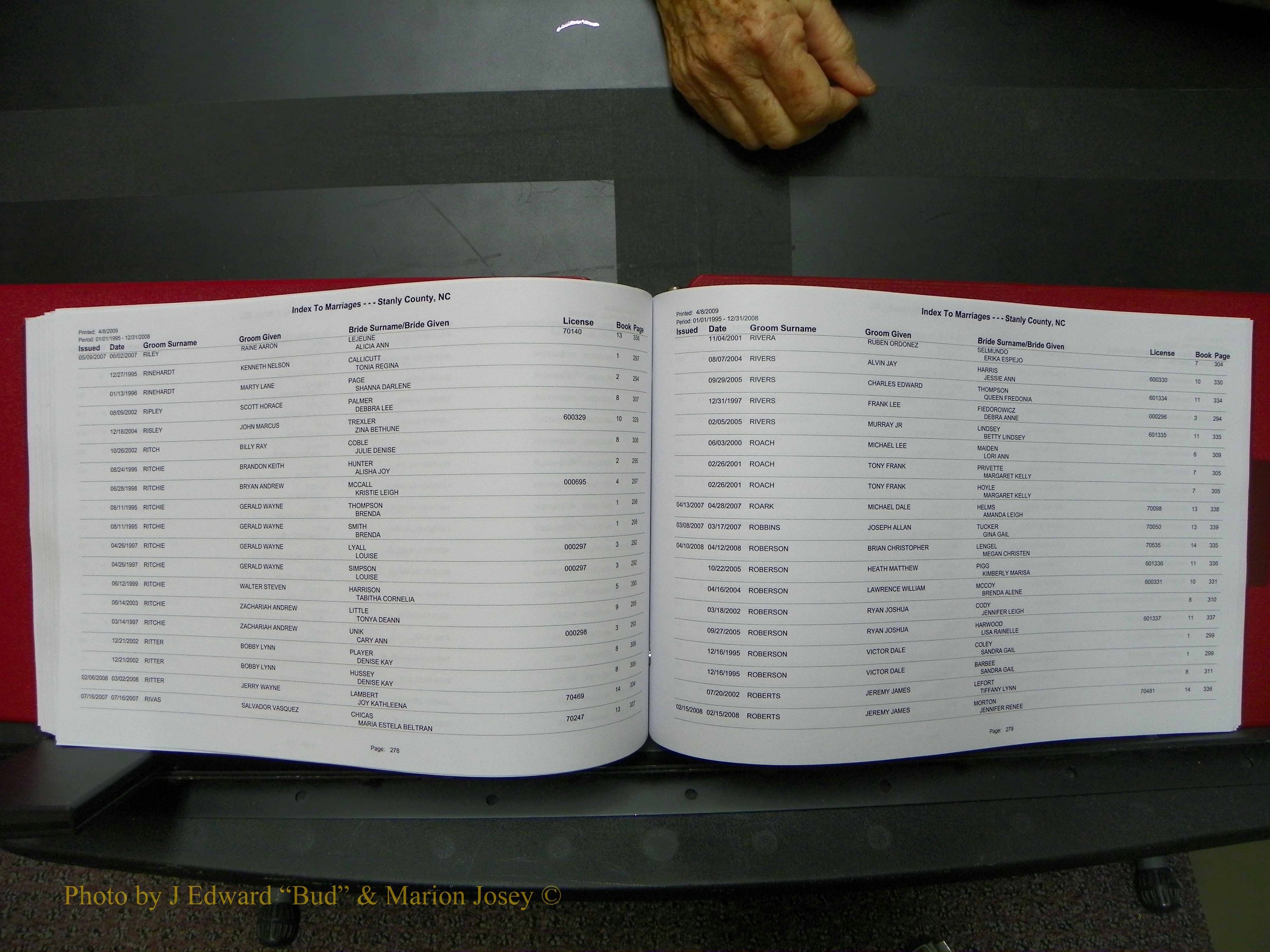 Stanley Co, NC Marriages, Male Index, A-Z, 1995-2008 (140).JPG