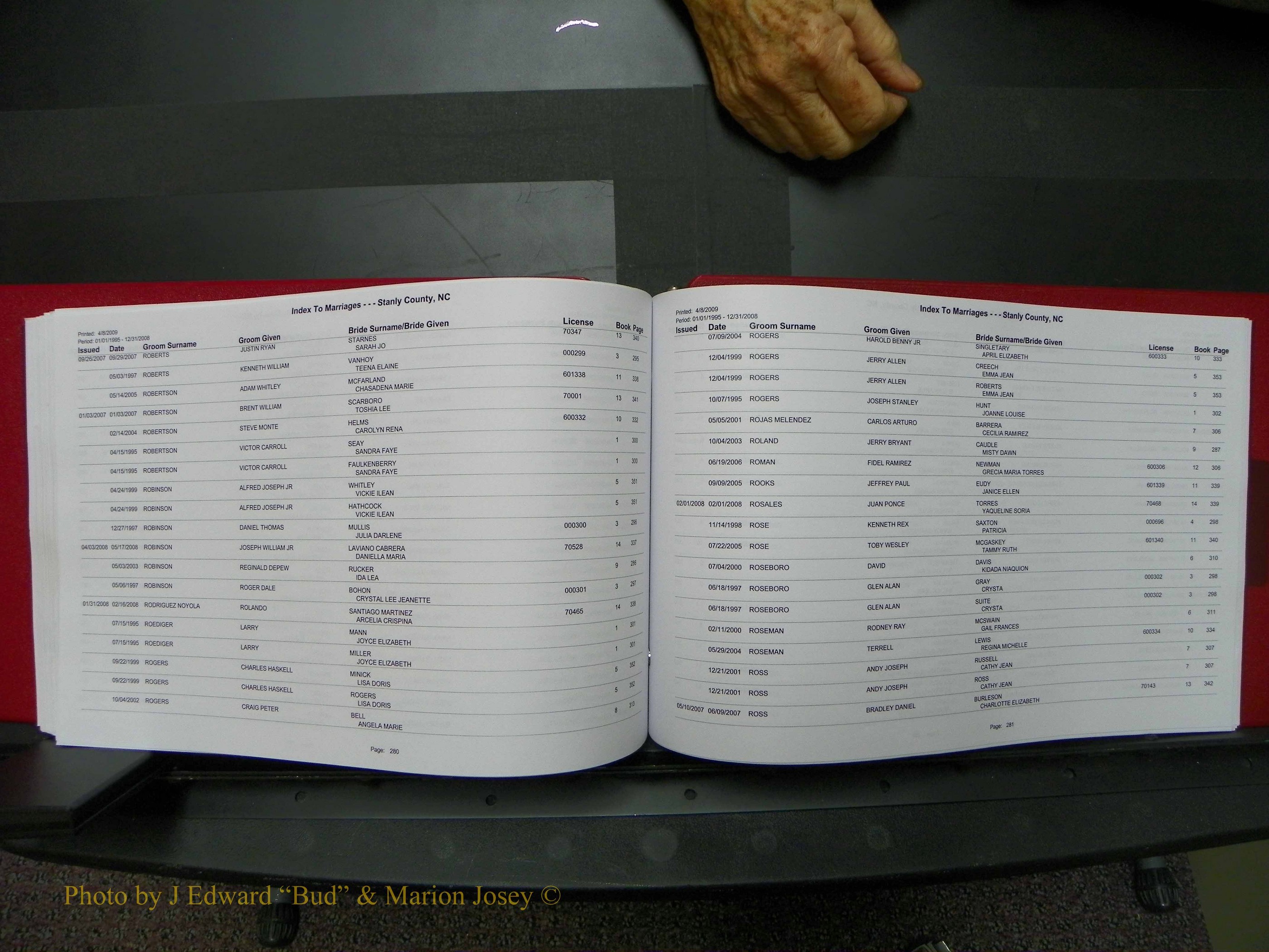 Stanley Co, NC Marriages, Male Index, A-Z, 1995-2008 (141).JPG