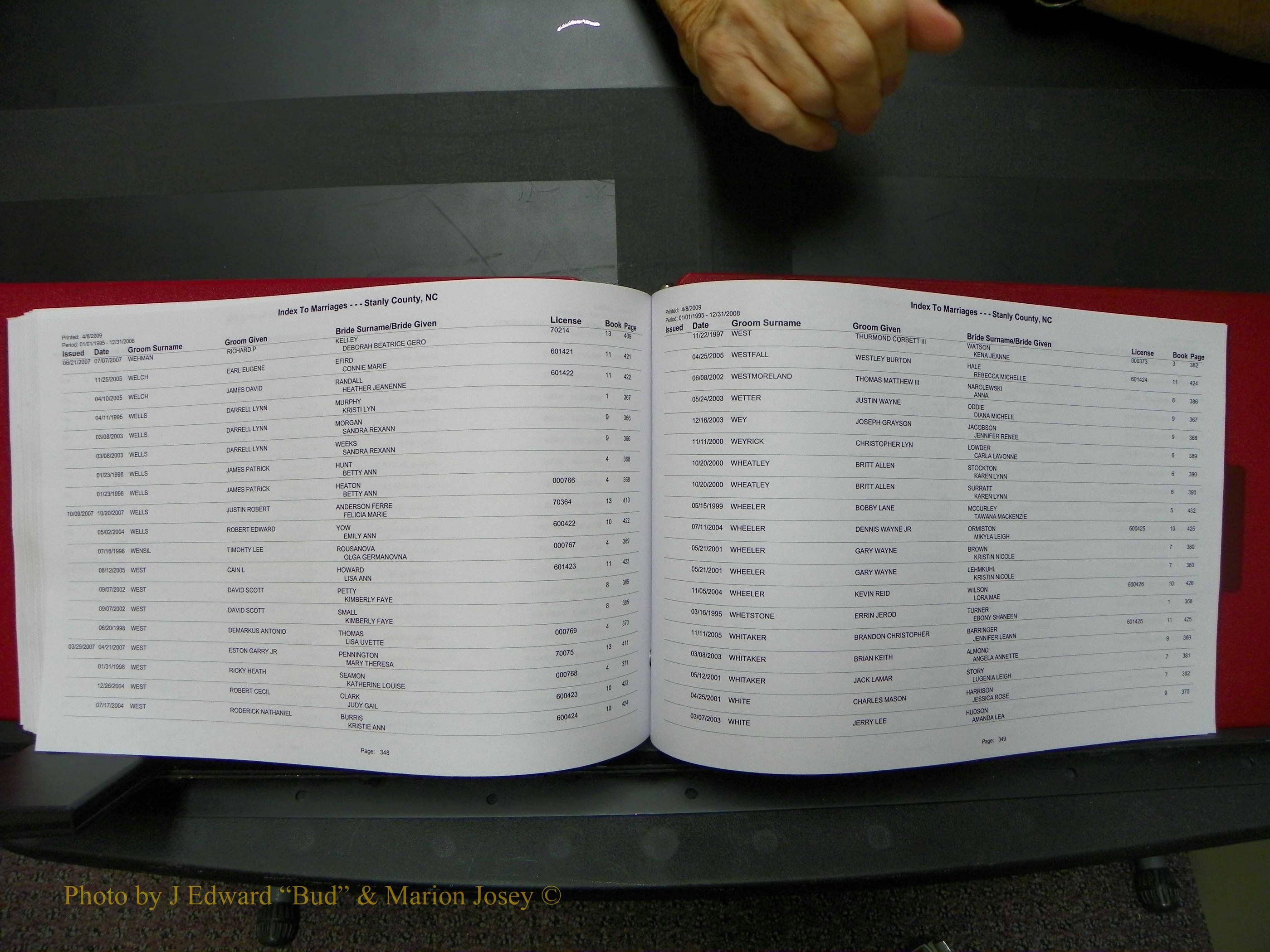 Stanley Co, NC Marriages, Male Index, A-Z, 1995-2008 (175).JPG