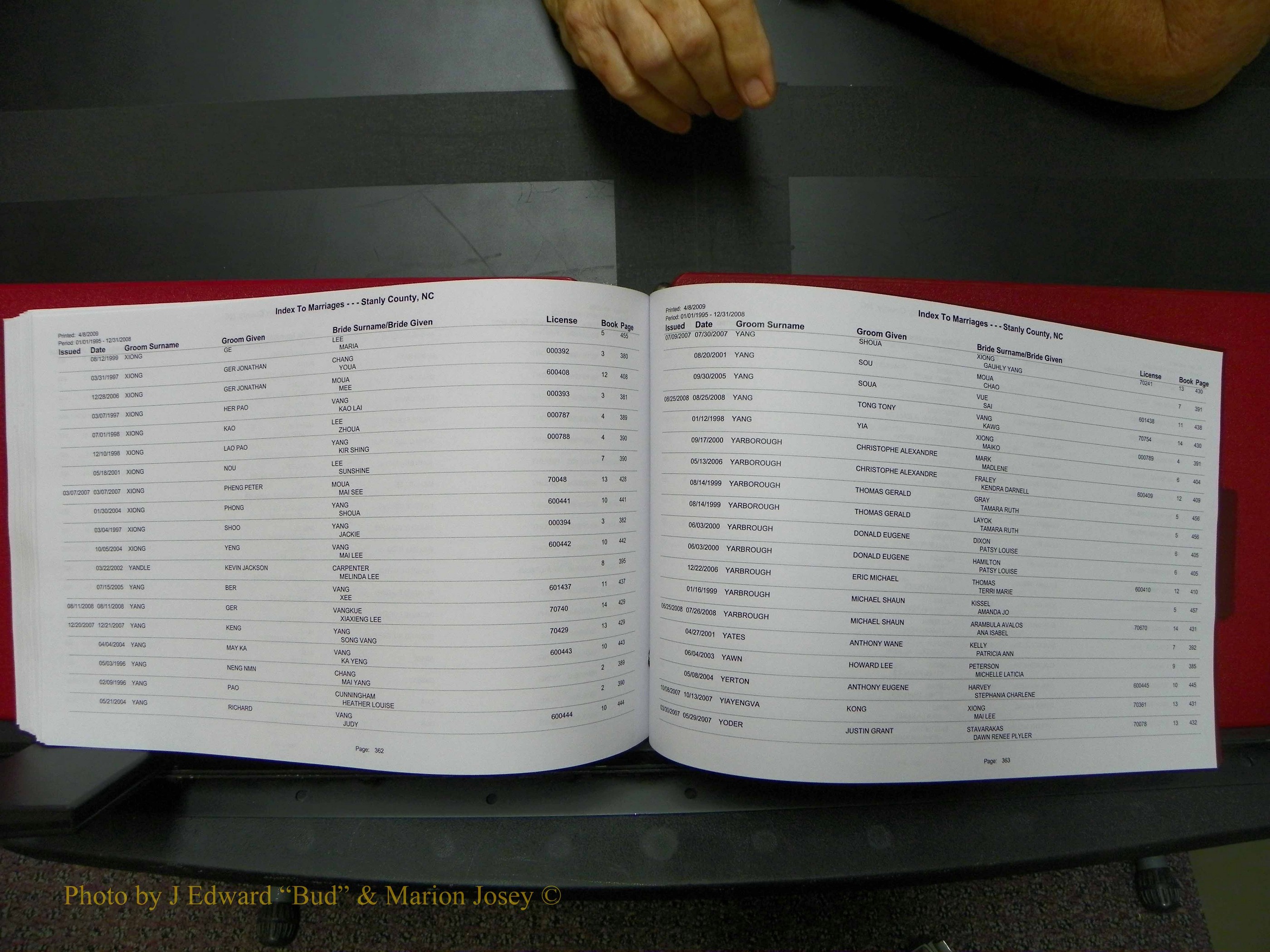 Stanley Co, NC Marriages, Male Index, A-Z, 1995-2008 (182).JPG