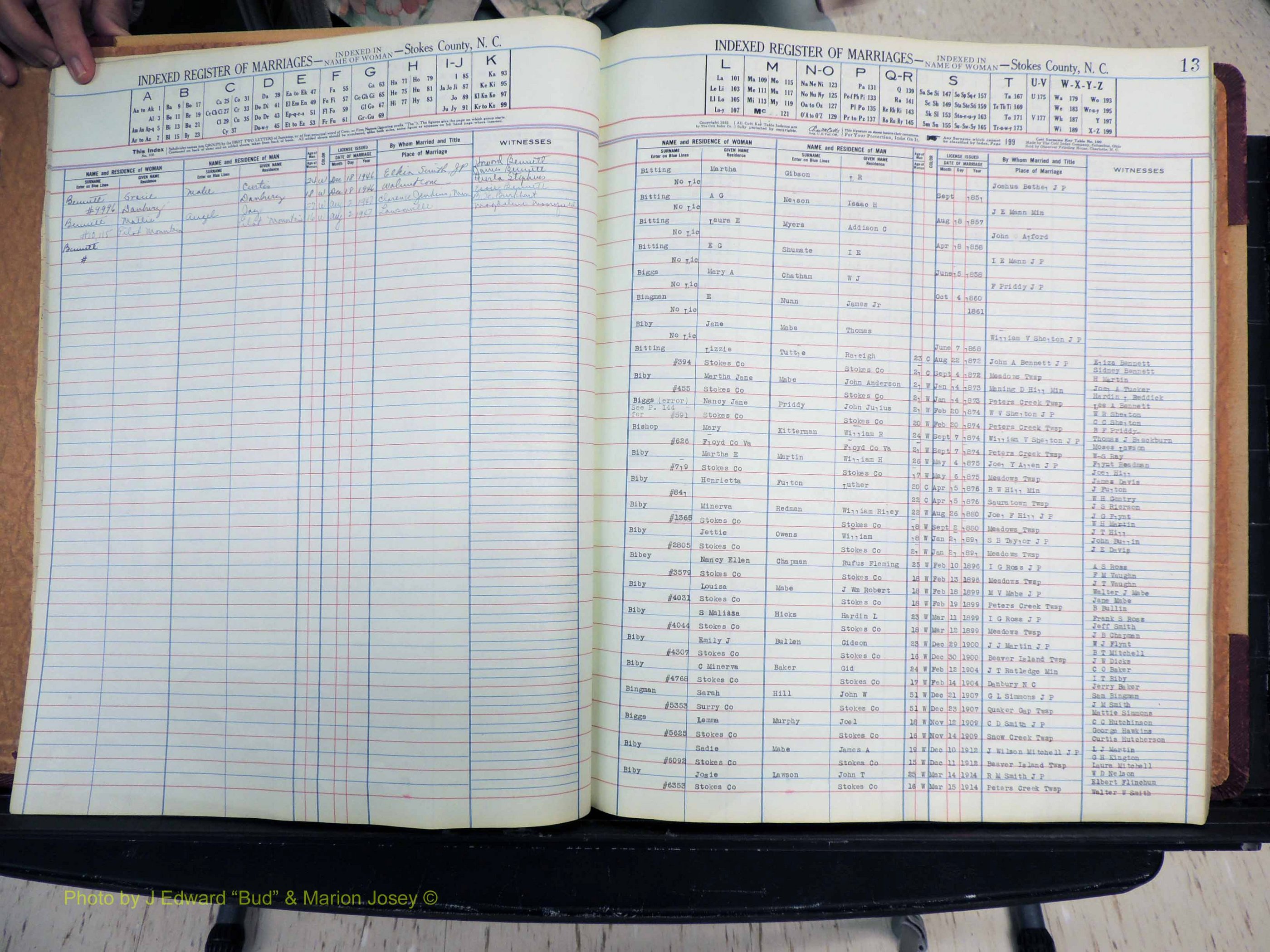 Stokes Co, NC, Marriages, Female Index, A-Z, 1851-1956 (116).JPG