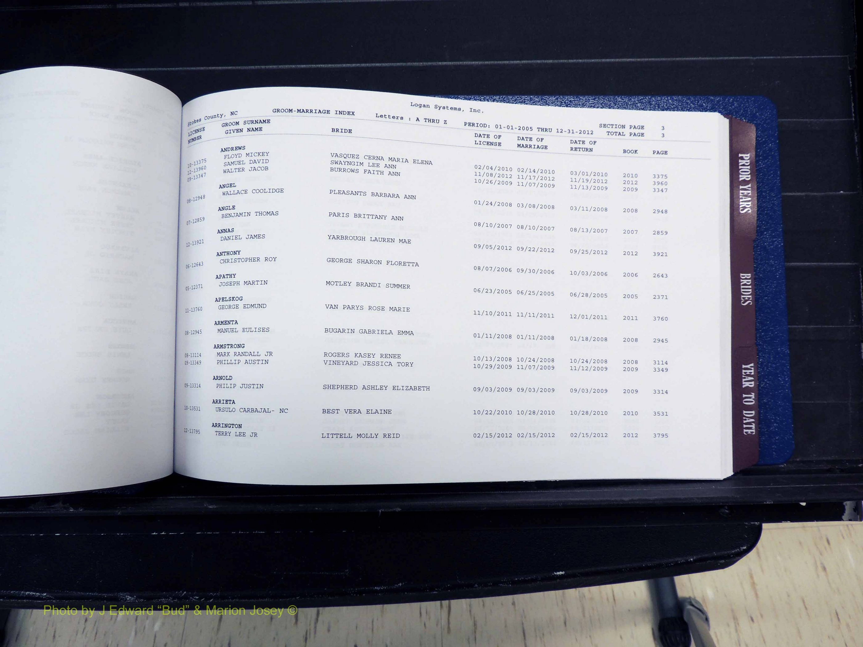 Stokes Co, NC, Marriages, Male & Female Index, A-Z, 2005-2012 (106).JPG