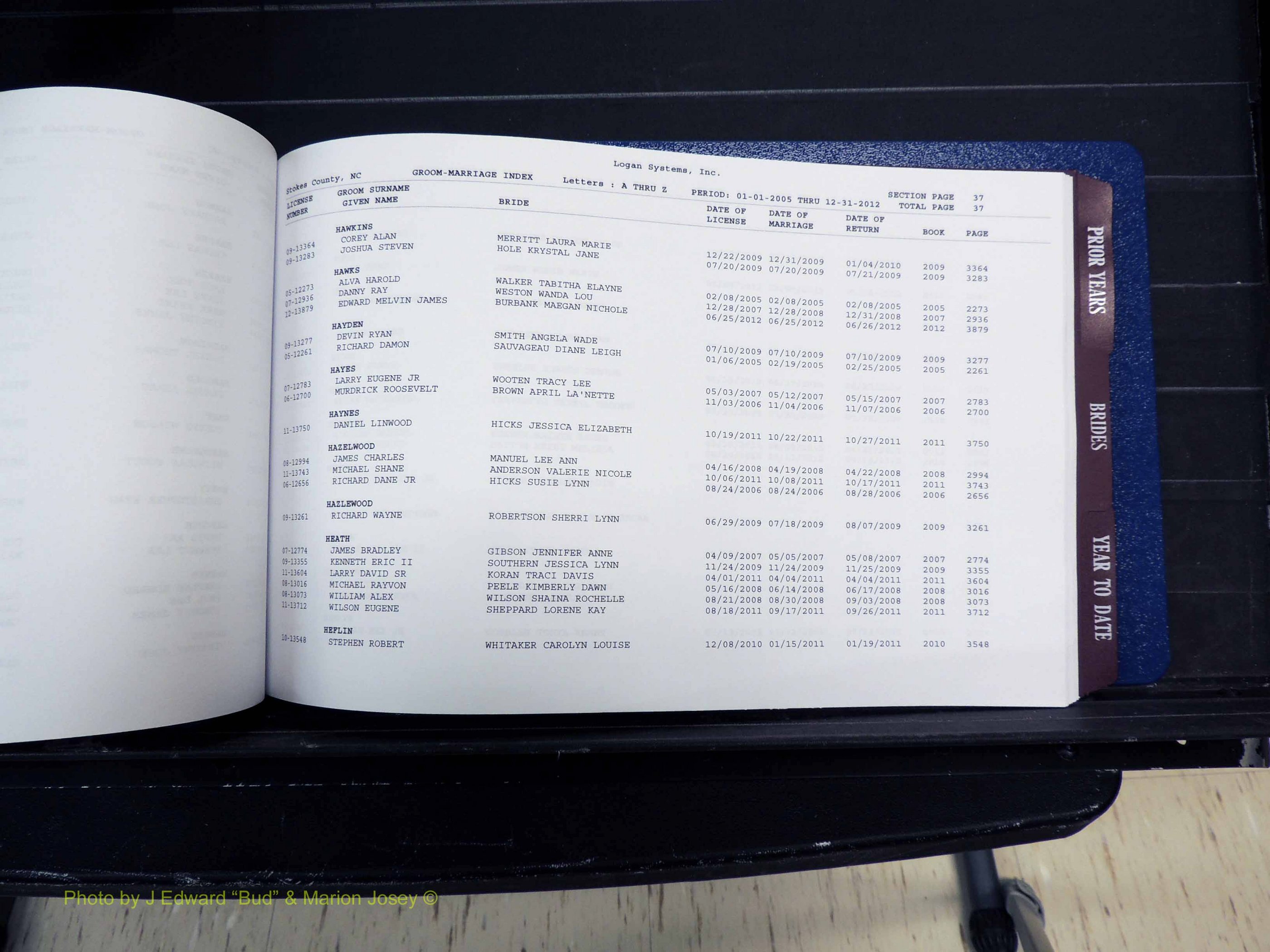 Stokes Co, NC, Marriages, Male & Female Index, A-Z, 2005-2012 (140).JPG