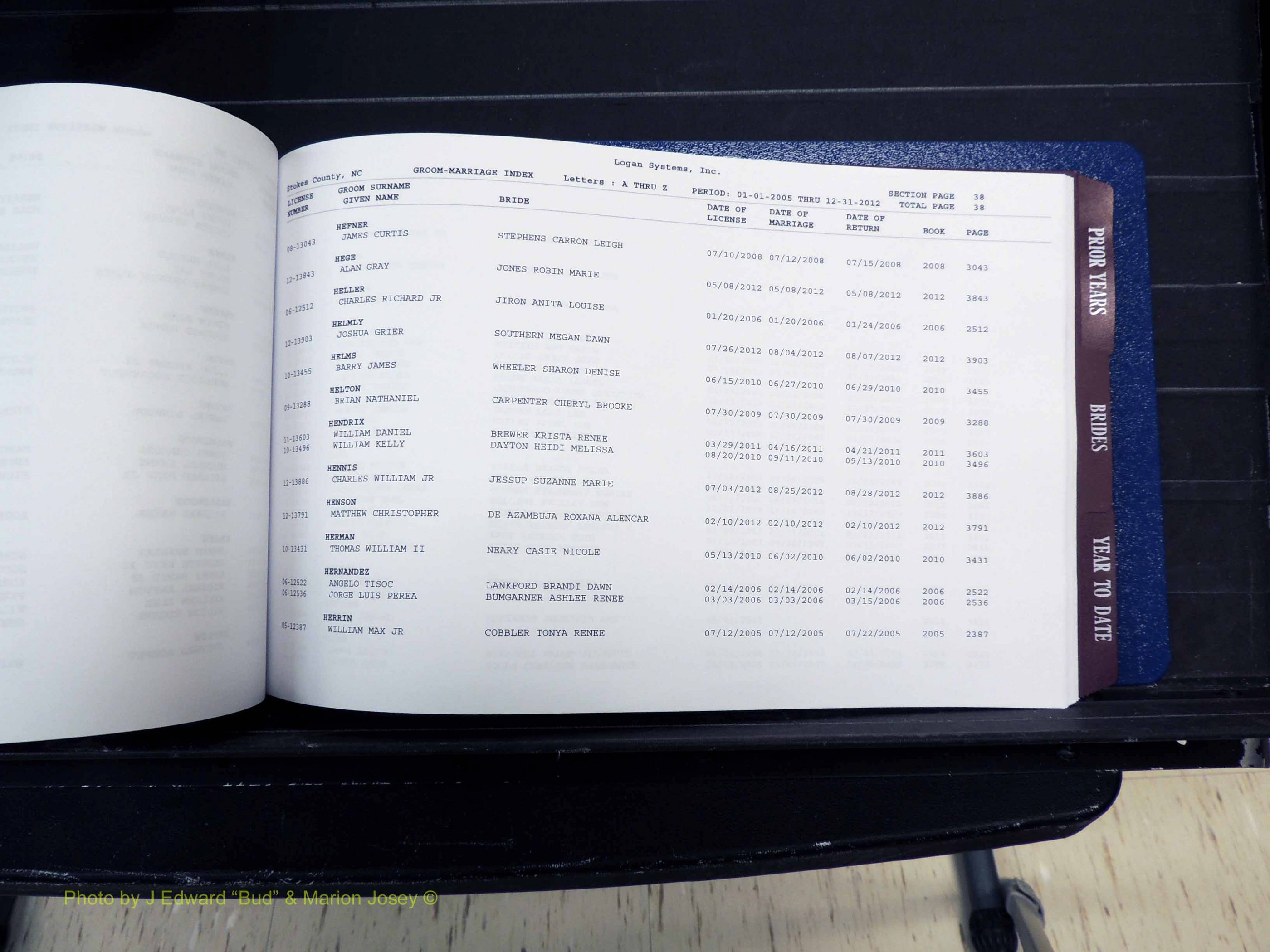 Stokes Co, NC, Marriages, Male & Female Index, A-Z, 2005-2012 (141).JPG