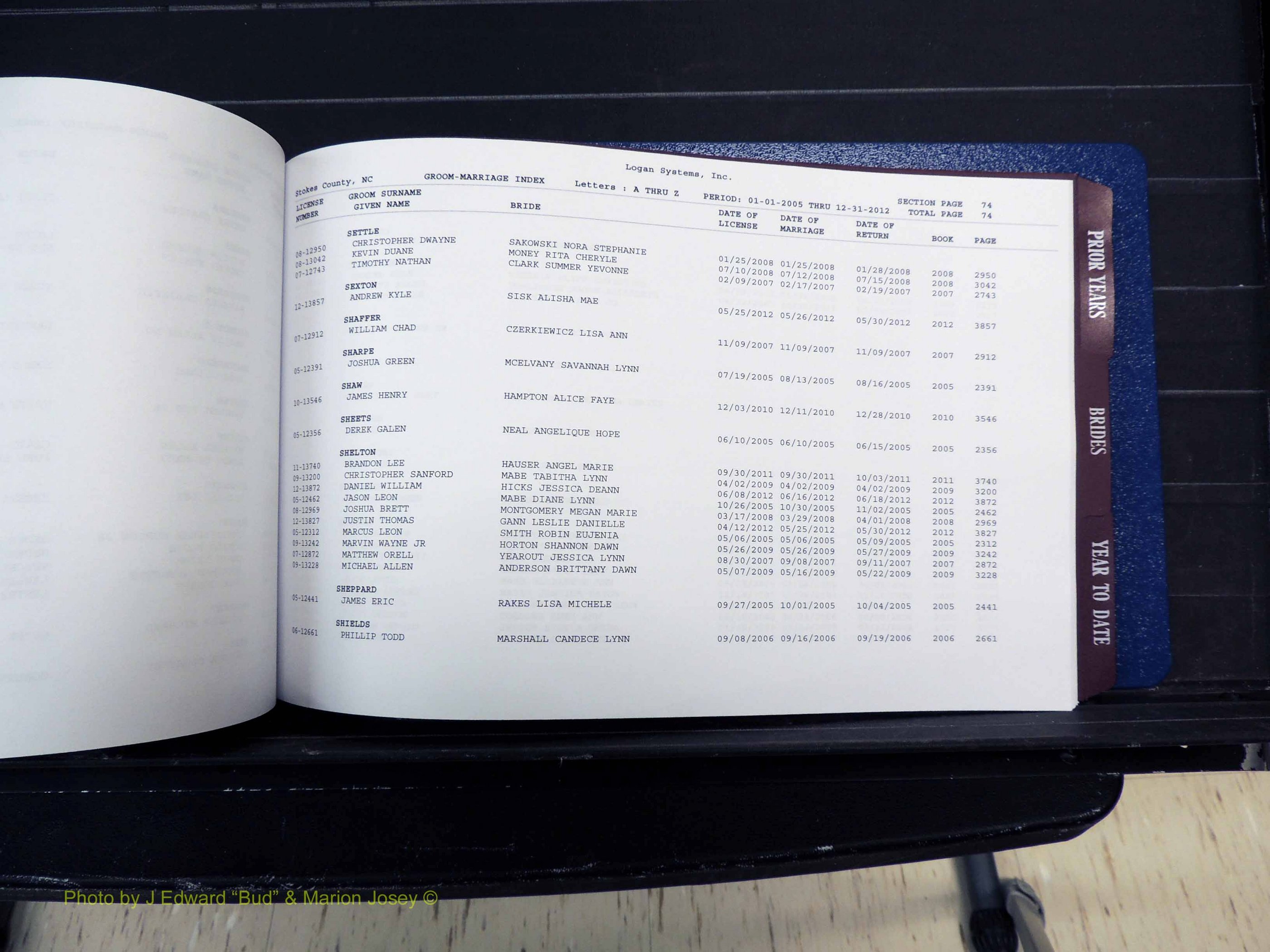 Stokes Co, NC, Marriages, Male & Female Index, A-Z, 2005-2012 (177).JPG