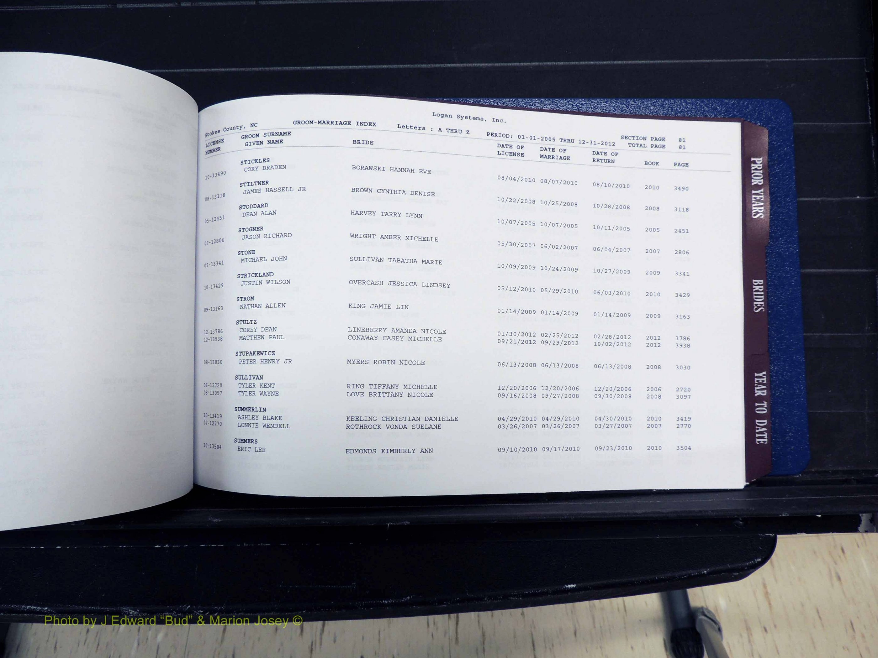 Stokes Co, NC, Marriages, Male & Female Index, A-Z, 2005-2012 (184).JPG