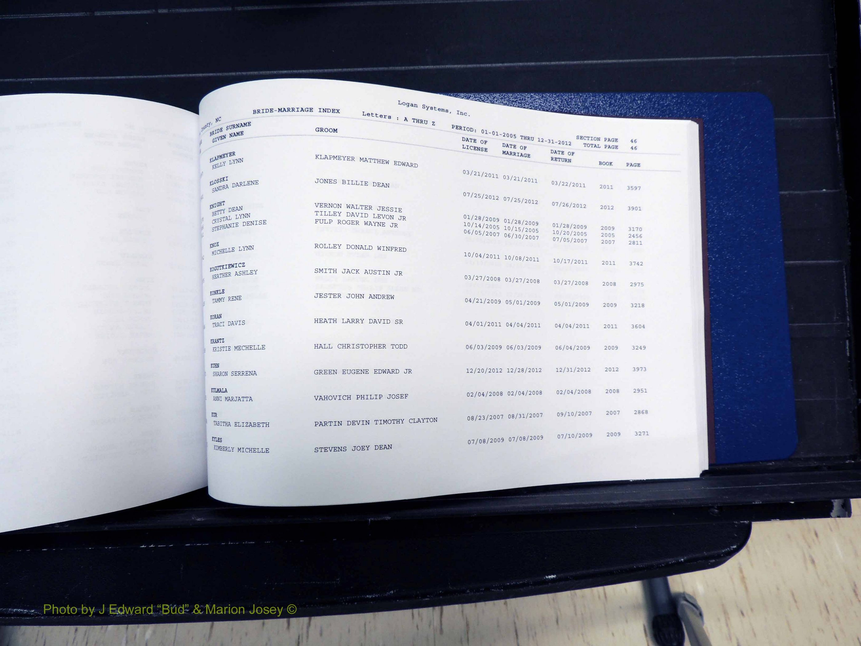 Stokes Co, NC, Marriages, Male & Female Index, A-Z, 2005-2012 (245).JPG