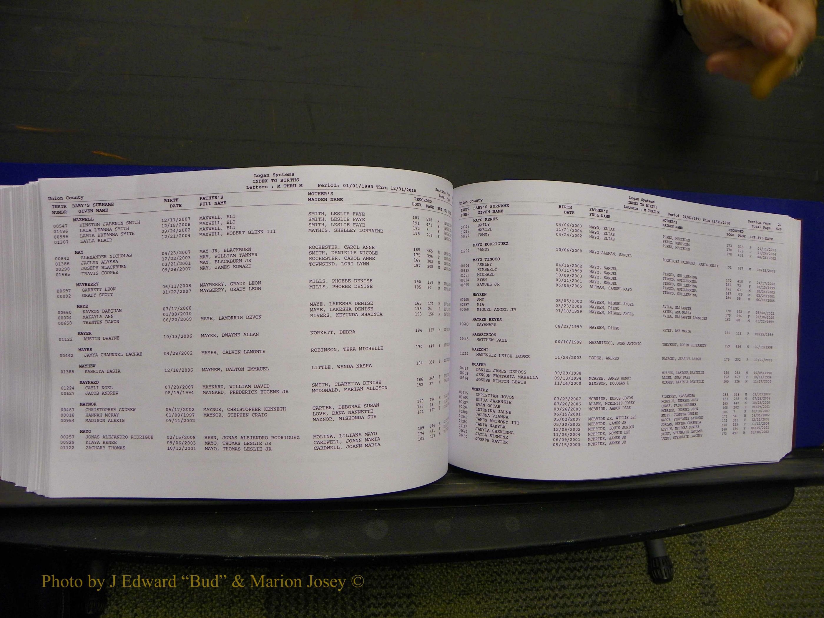 Union Co, NC Births, A-Z, 1993-2010 (296).JPG