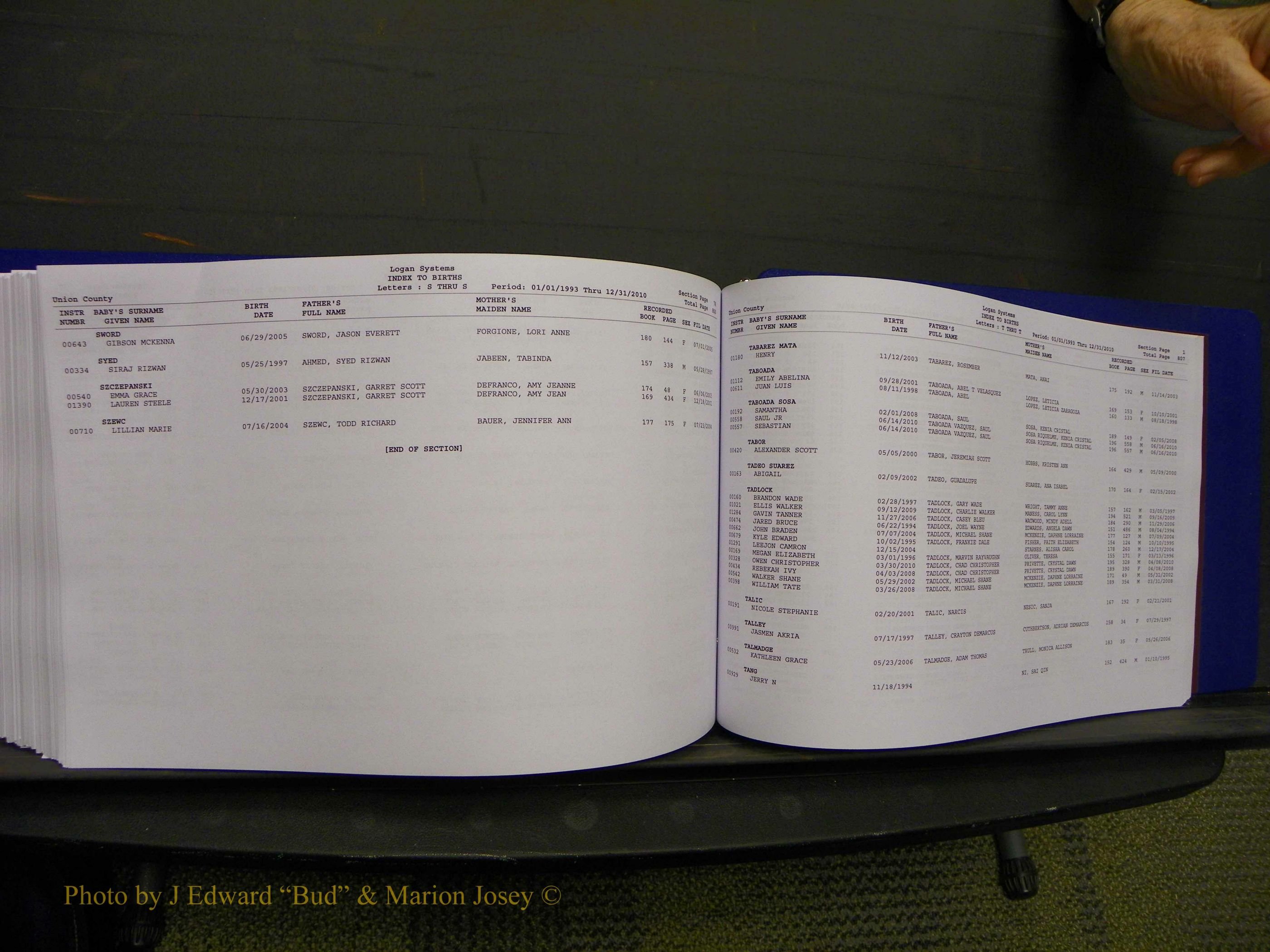 Union Co, NC Births, A-Z, 1993-2010 (436).JPG