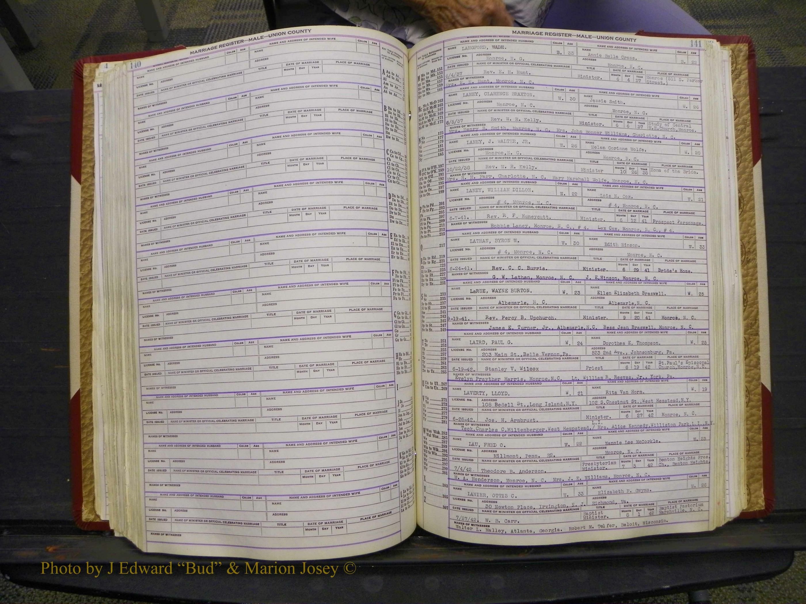 Union Co, NC Marriage Book 10, A-Z, 1937-1965 (182).JPG