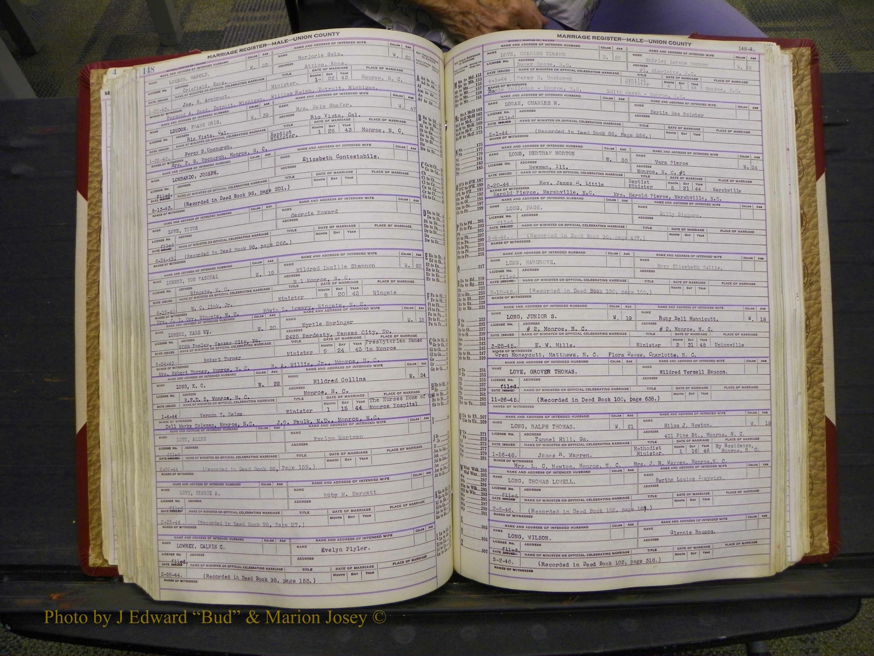 Union Co, NC Marriage Book 10, A-Z, 1937-1965 (192).JPG