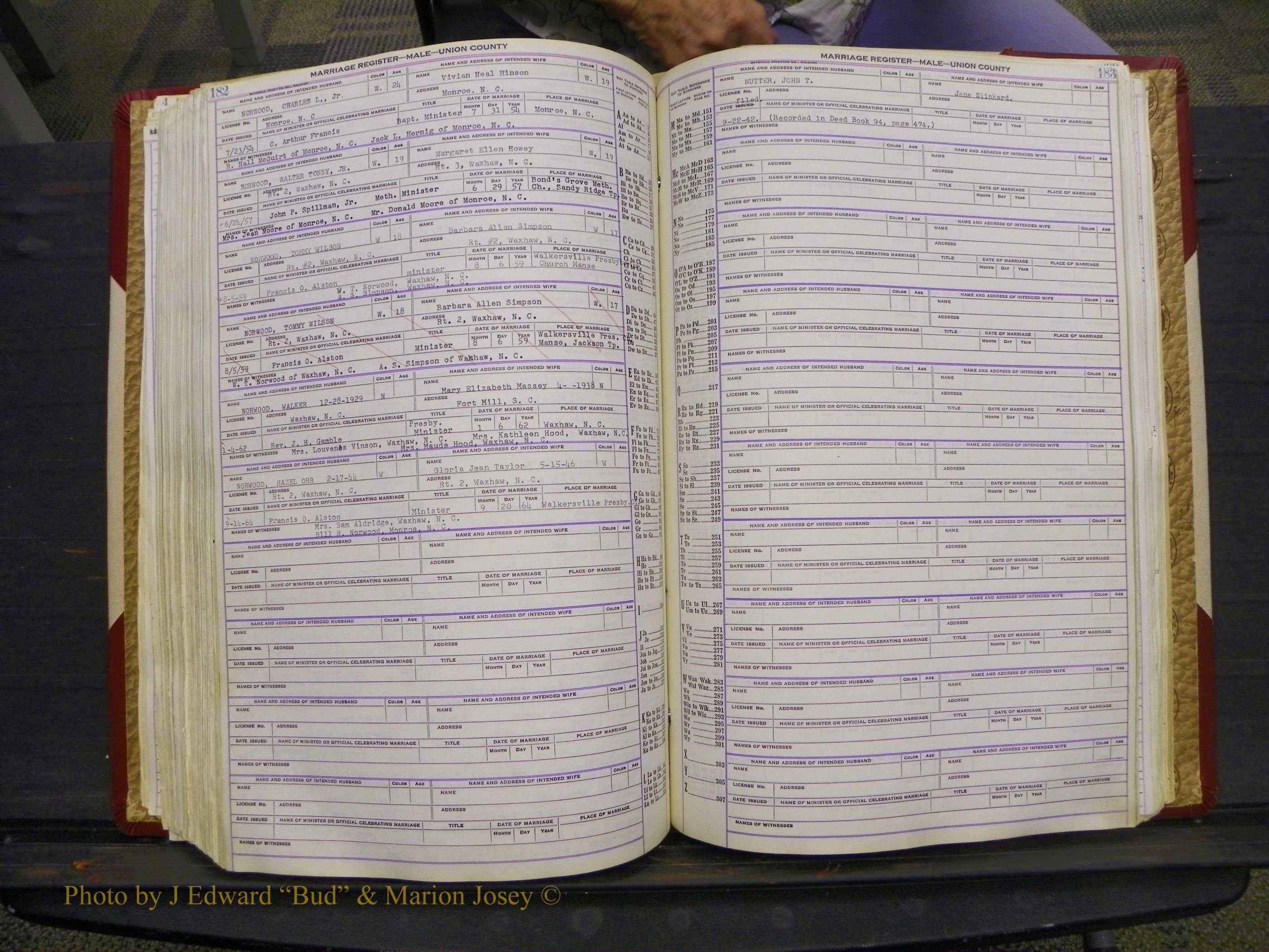 Union Co, NC Marriage Book 10, A-Z, 1937-1965 (238).JPG