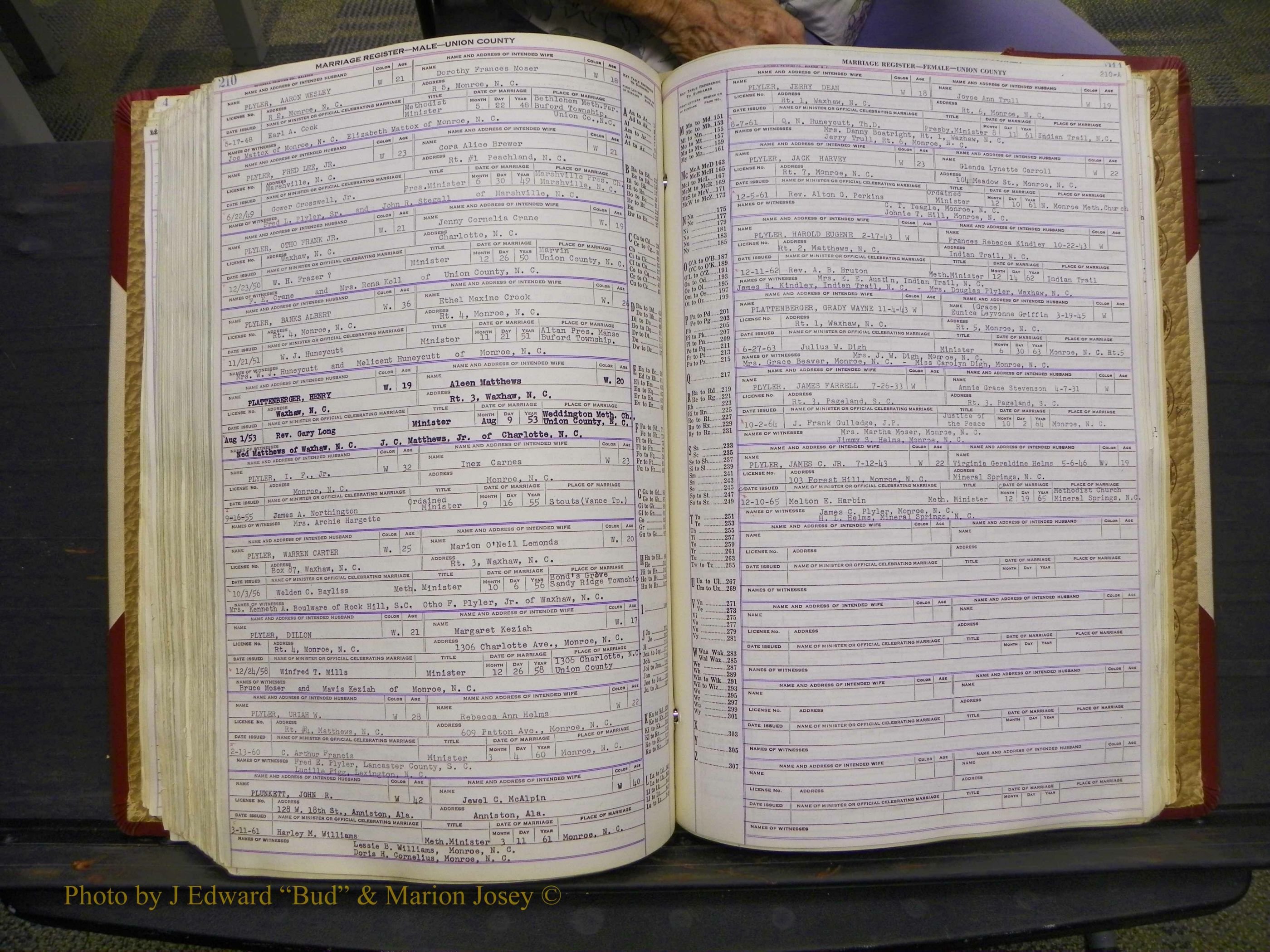 Union Co, NC Marriage Book 10, A-Z, 1937-1965 (257).JPG