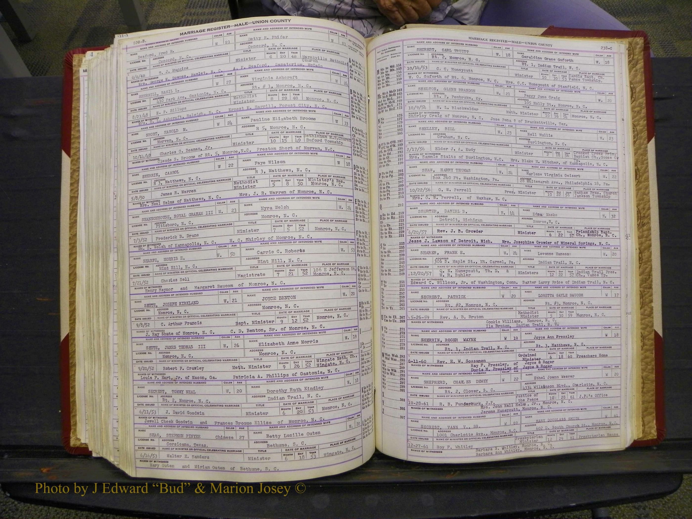 Union Co, NC Marriage Book 10, A-Z, 1937-1965 (295).JPG