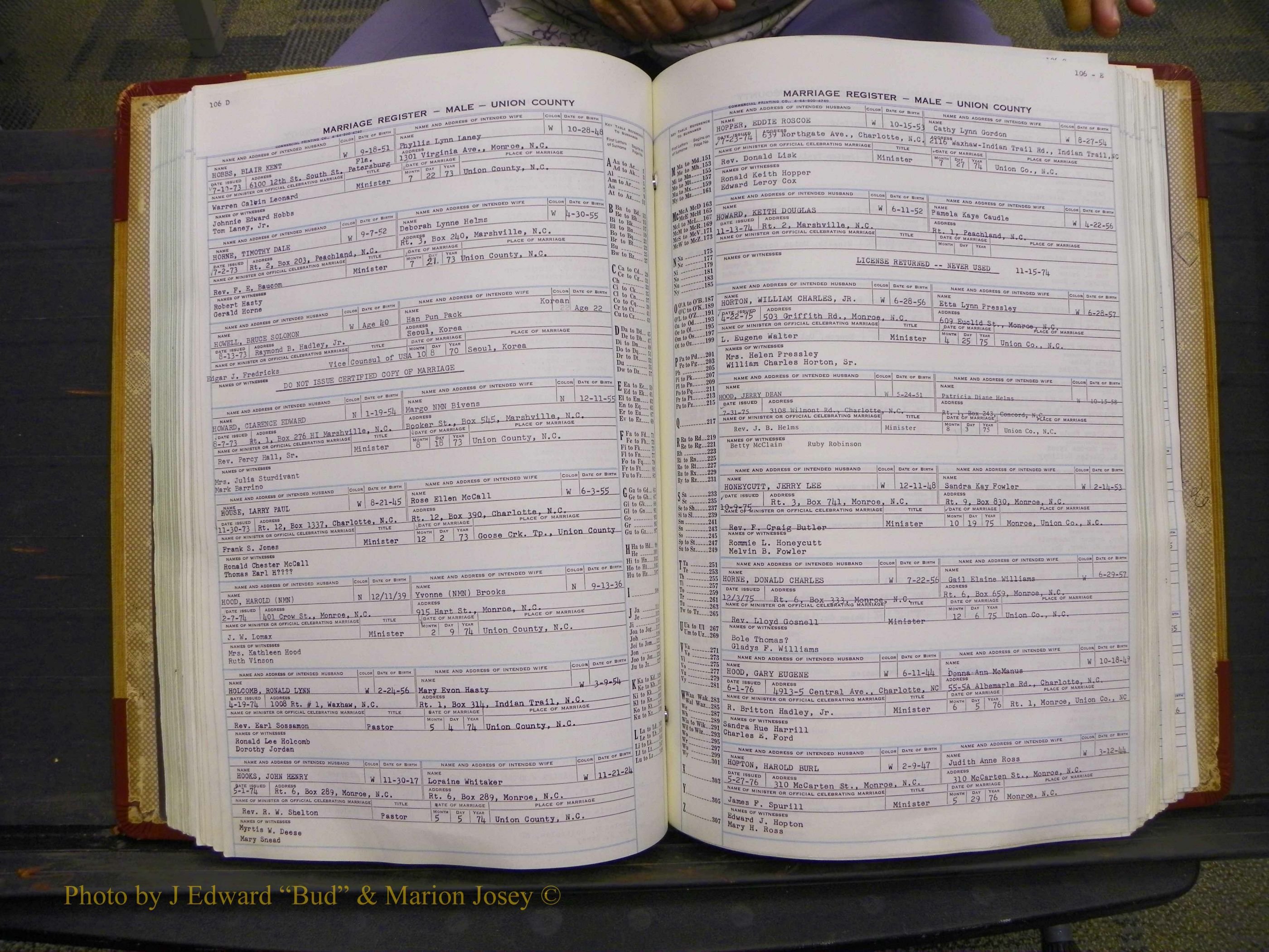 Union Co, NC Marriage Book 11, A-Z, 1965-1979 (144).JPG